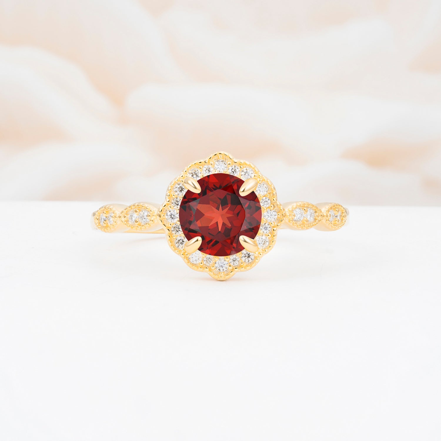 Vintage Halo Garnet Engagement Ring for Her