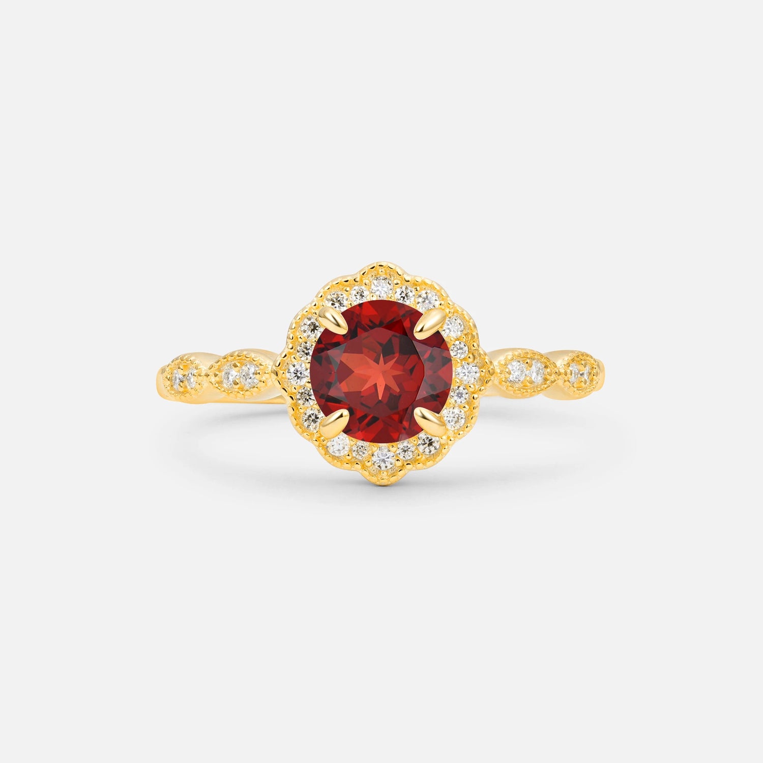 Vintage Halo Garnet Engagement Ring for Her