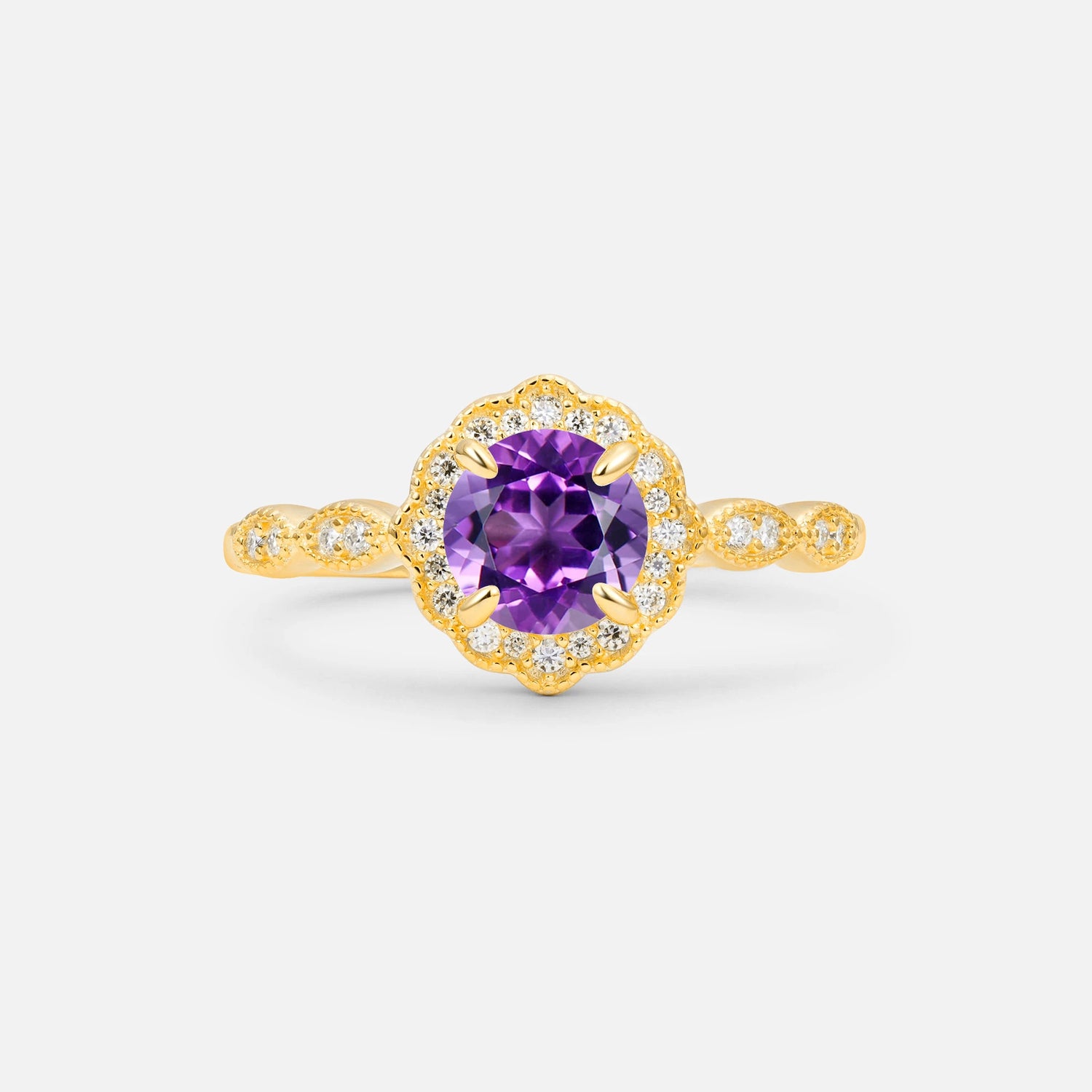 Vintage Halo Amethyst Engagement Ring for Her