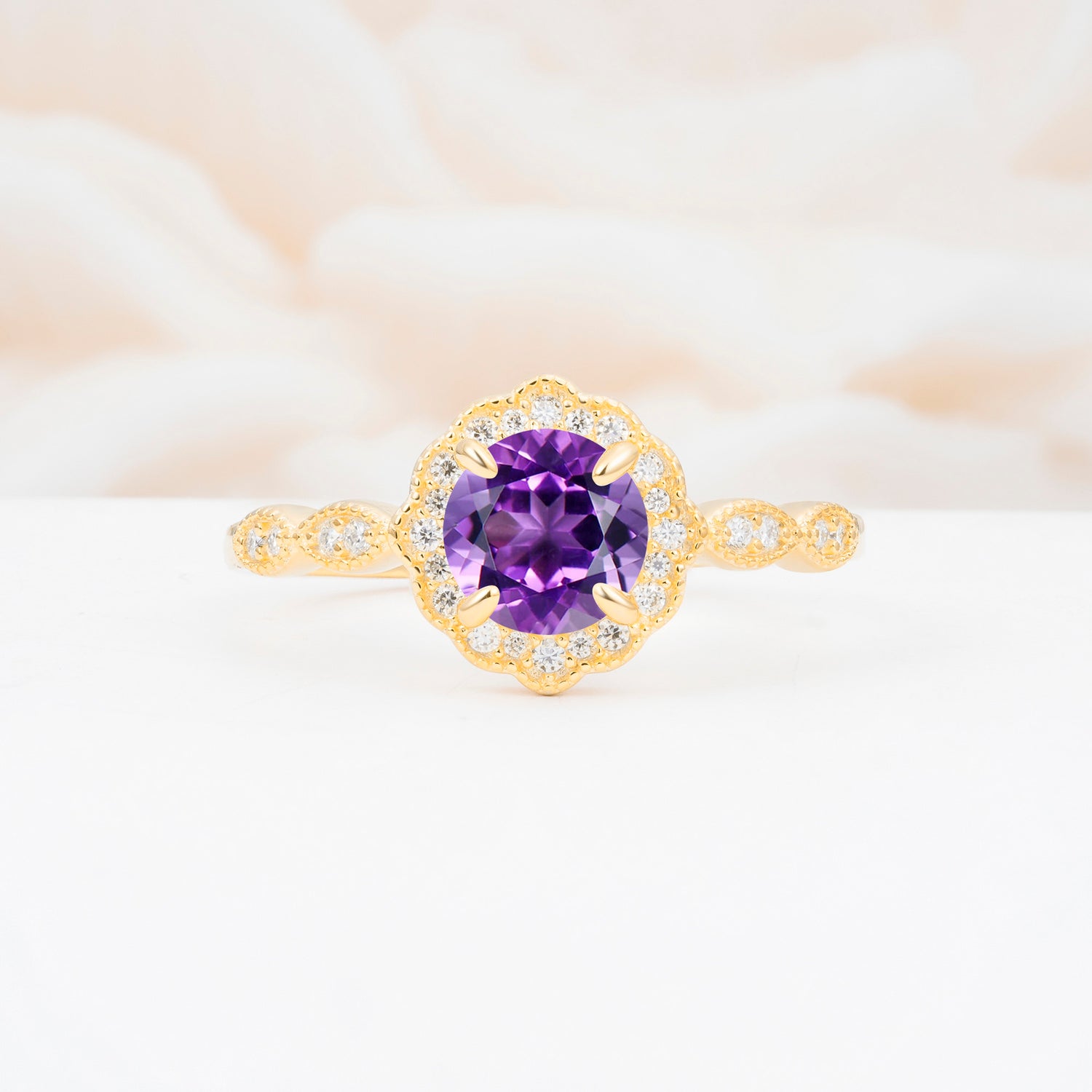 Vintage Halo Amethyst Engagement Ring for Her