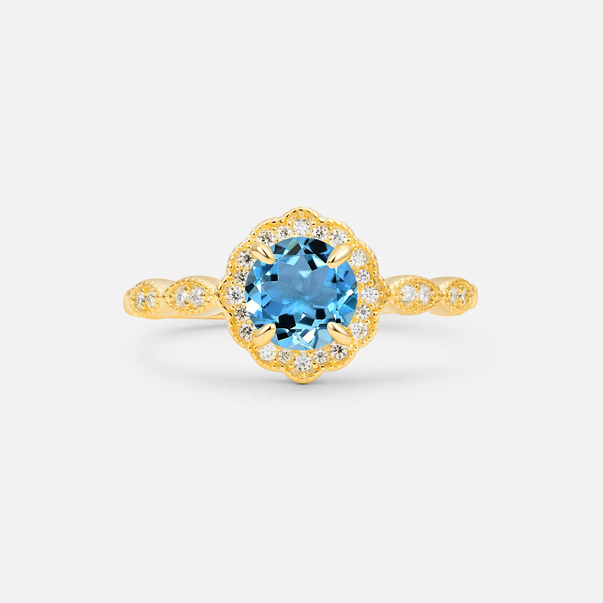 Vintage Halo Aquamarine Engagement Ring for Her