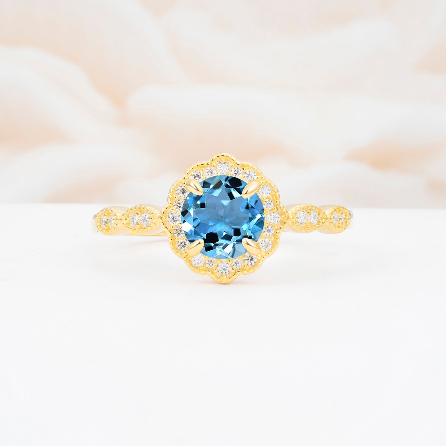 Vintage Halo Aquamarine Engagement Ring for Her
