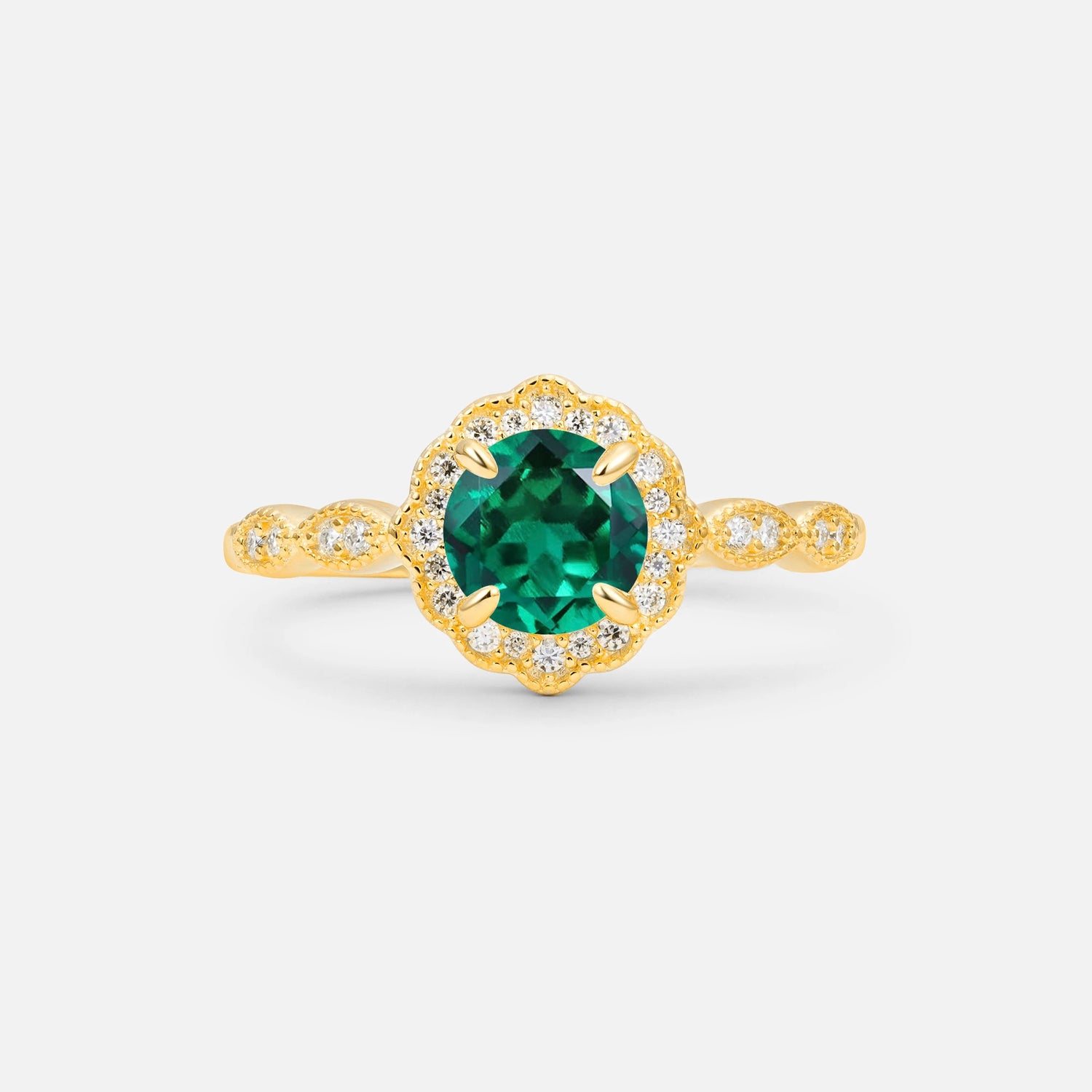 Vintage Halo Emerald Engagement Ring for Her