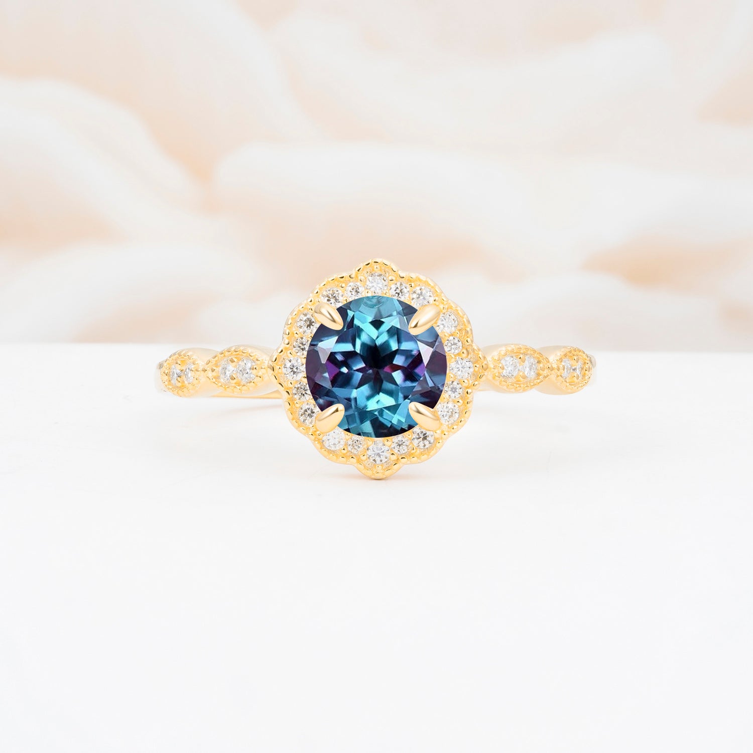 Vintage Halo Alexandrite Engagement Ring for Her