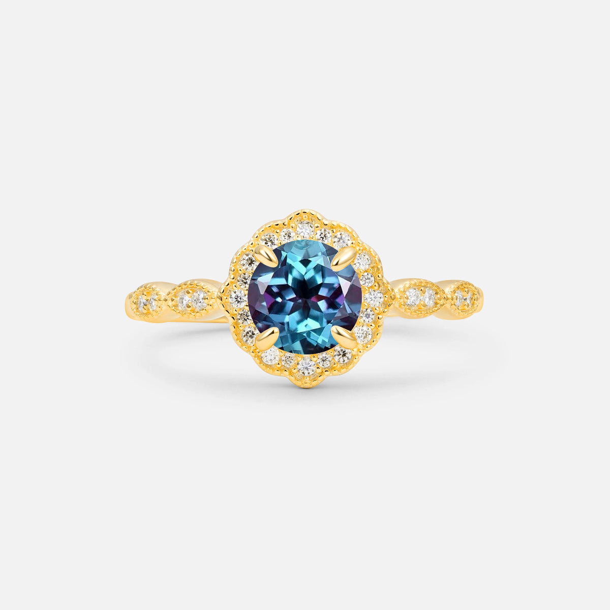 Vintage Halo Alexandrite Engagement Ring for Her