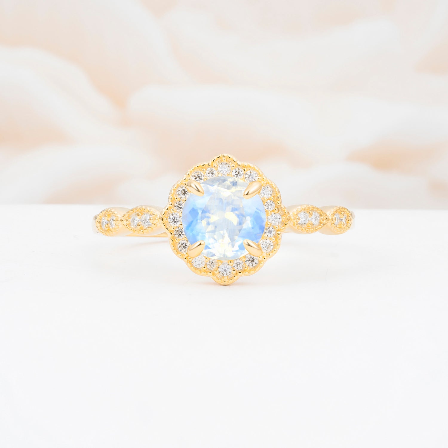 Vintage Halo Moonstone Engagement Ring for Her