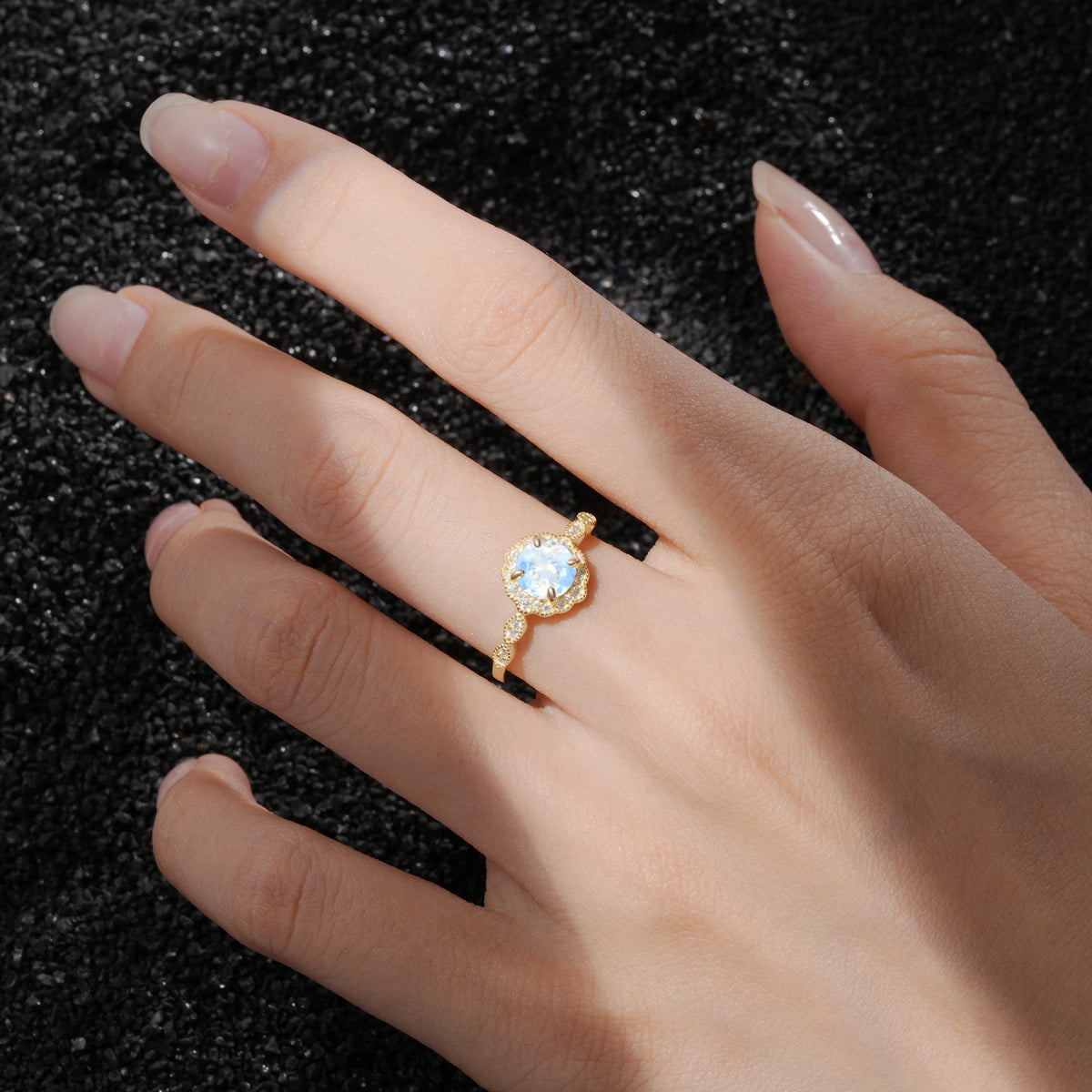 Vintage Halo Moonstone Engagement Ring for Her
