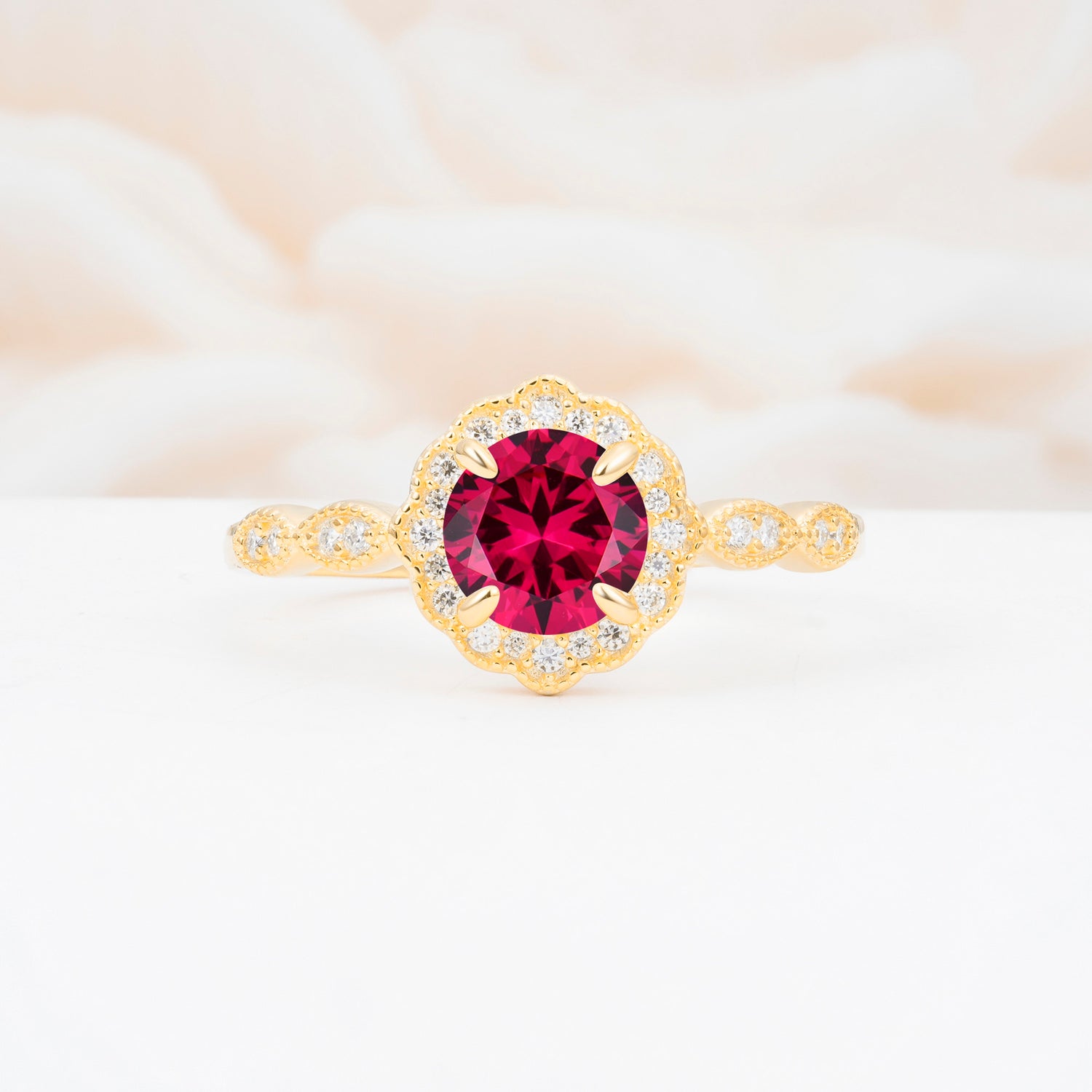Vintage Halo Ruby Engagement Ring for Her