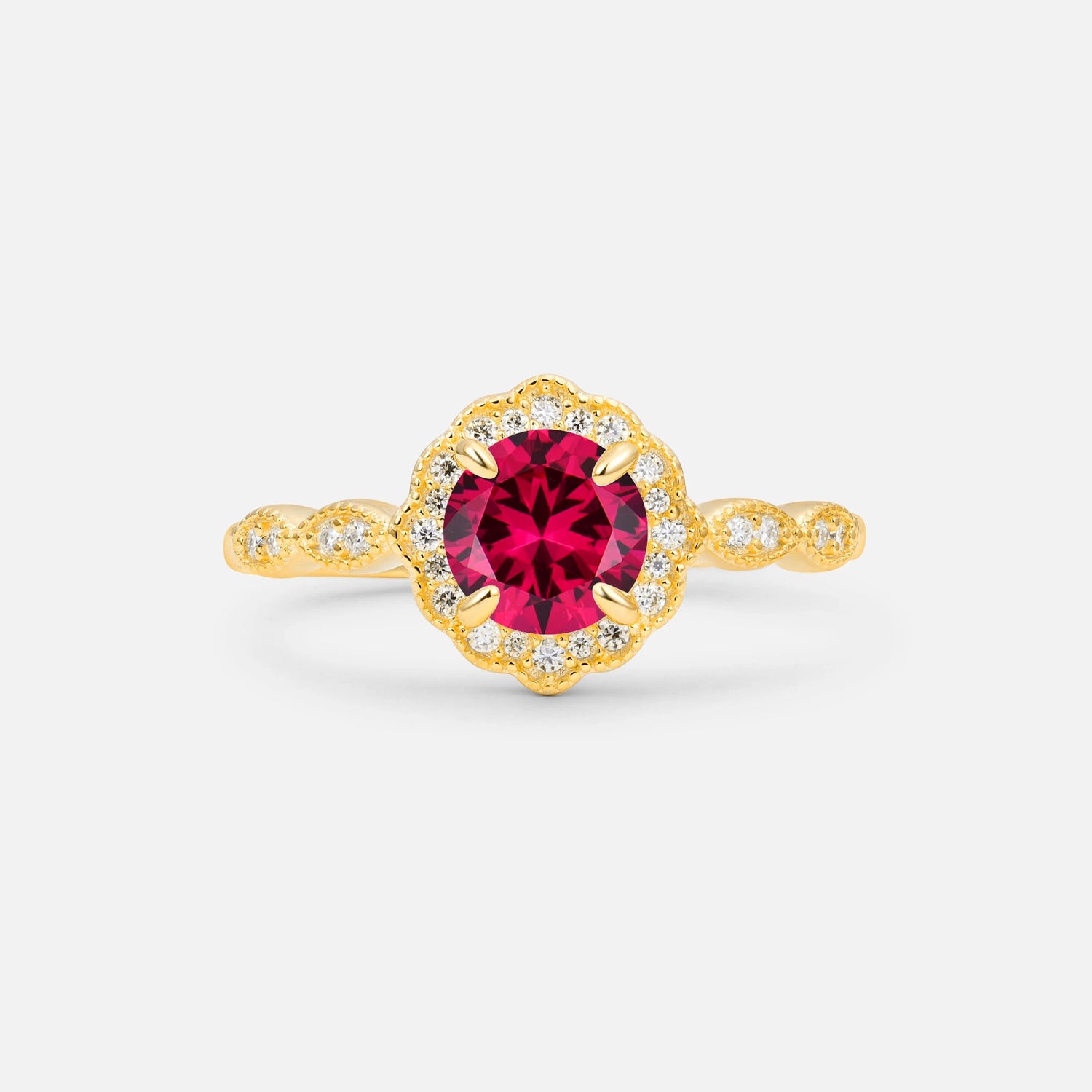 Vintage Halo Ruby Engagement Ring for Her