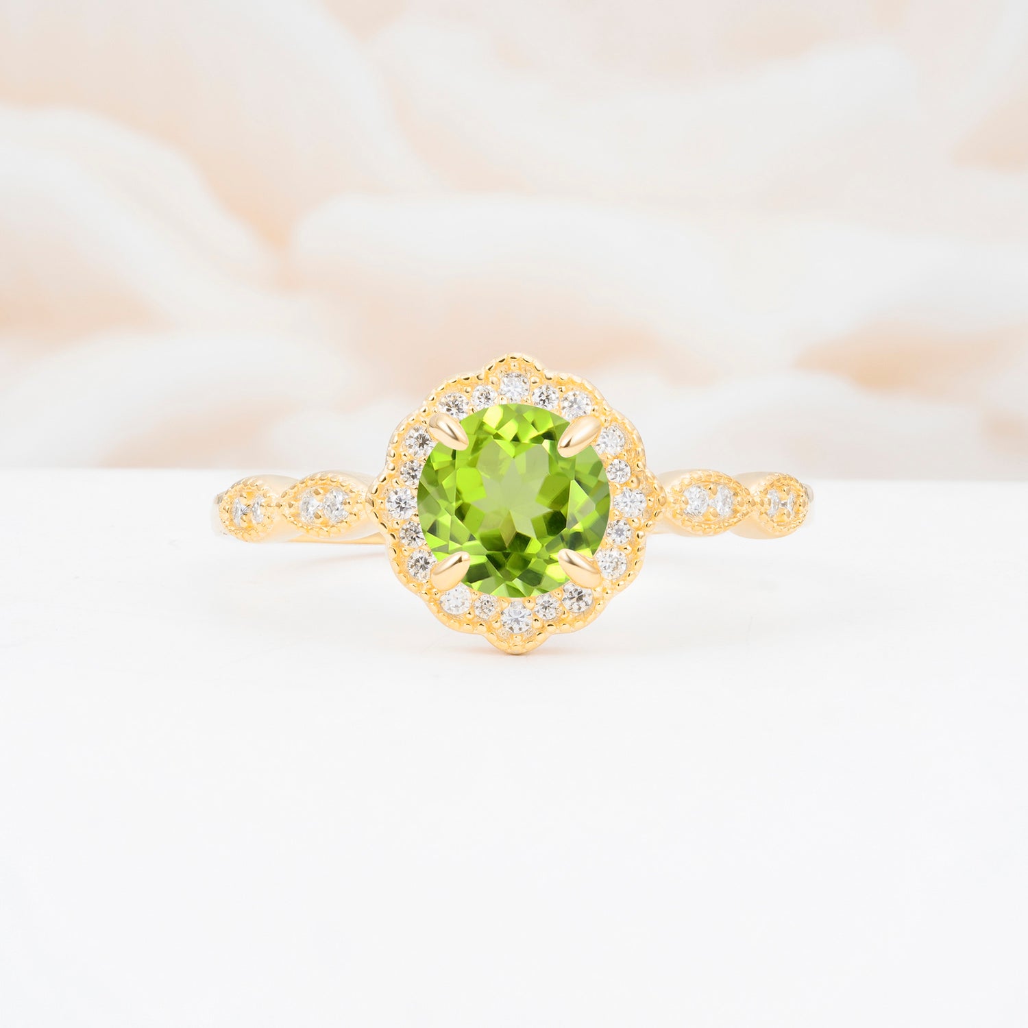 Vintage Halo Peridot Engagement Ring for Her
