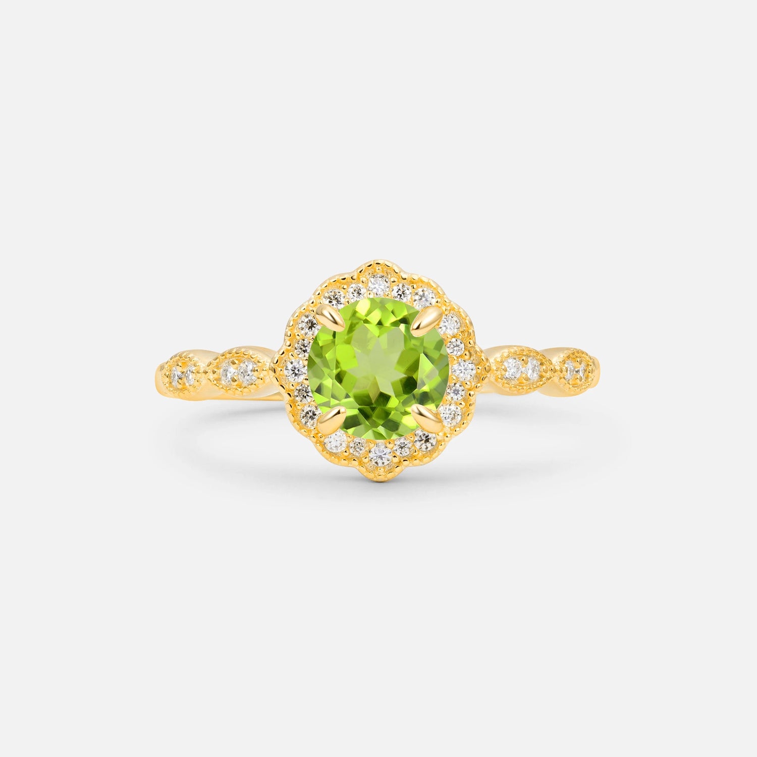Vintage Halo Peridot Engagement Ring for Her