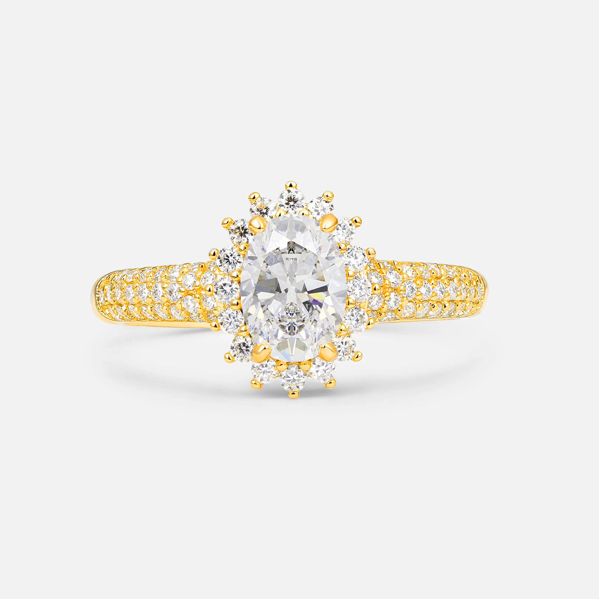 Oval Cut Moissanite Sunburst Halo Engagement Ring for Her