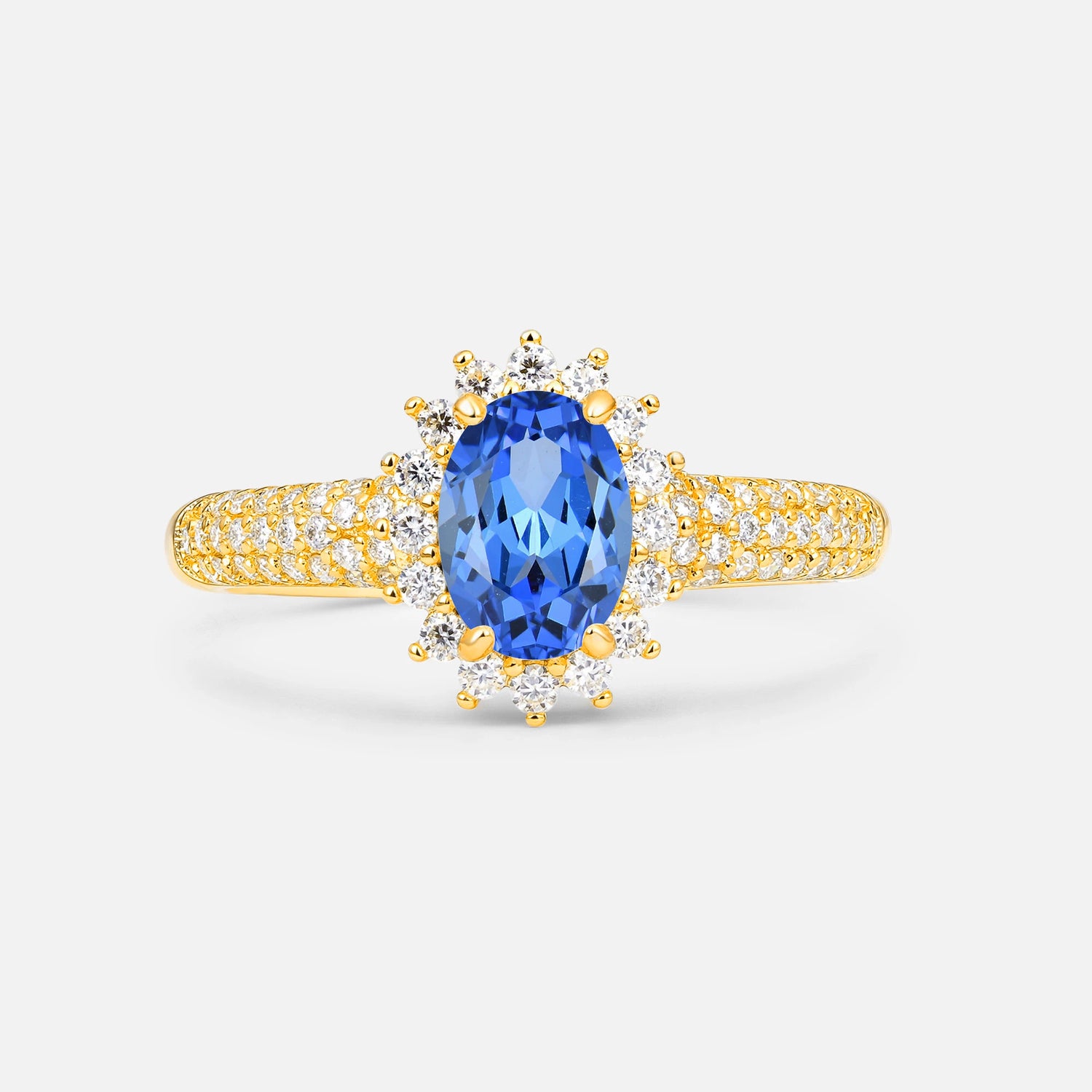 Oval Cut Sapphire Sunburst Halo Engagement Ring for Her
