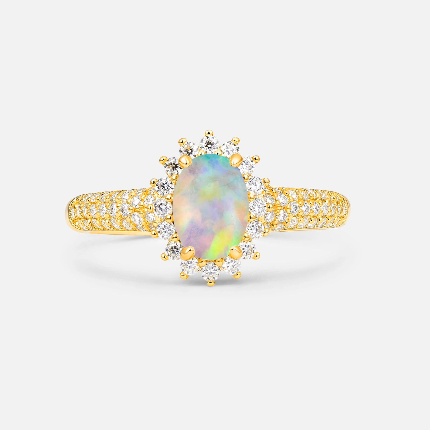 Oval Cut Fire Opal	 Sunburst Halo Engagement Ring for Her