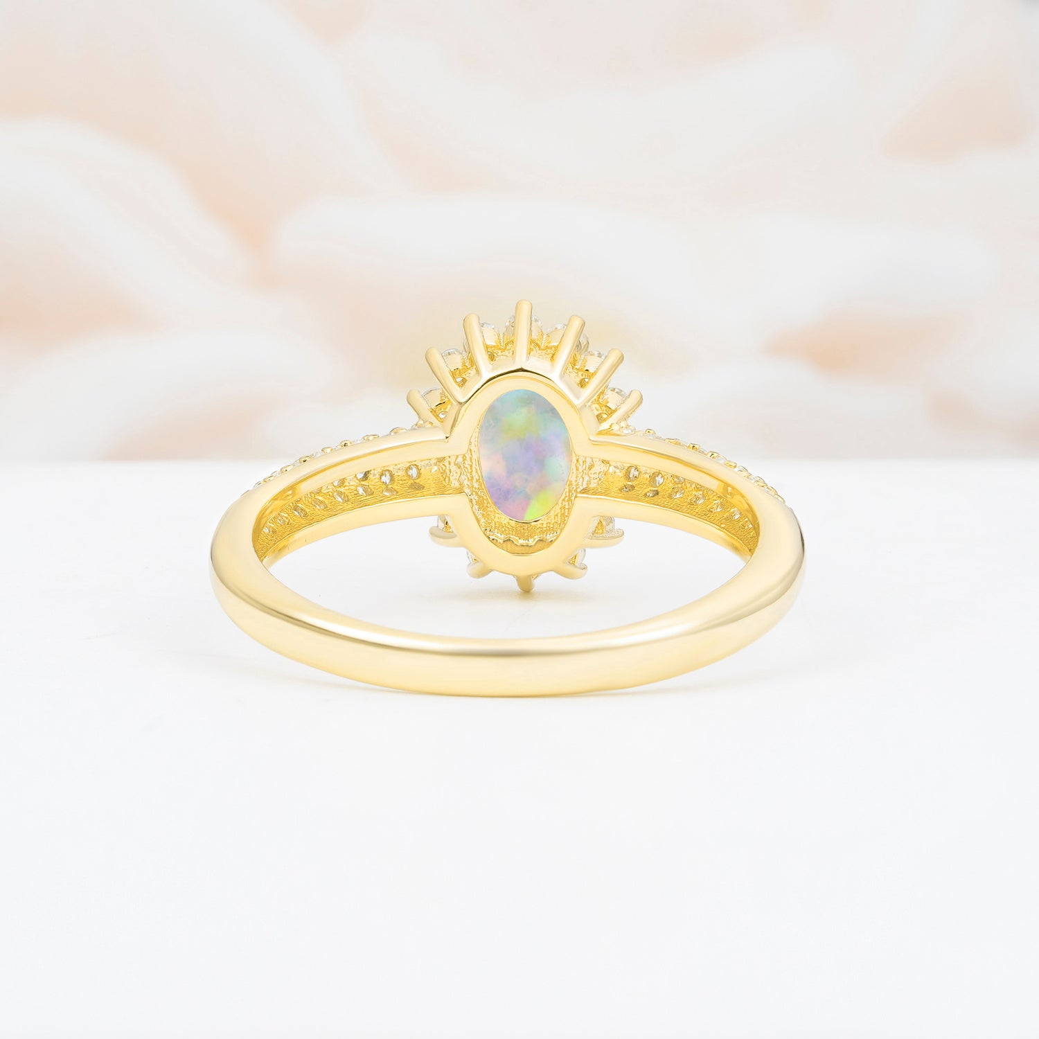 Oval Cut Opal Sunburst Halo Engagement Ring for Her