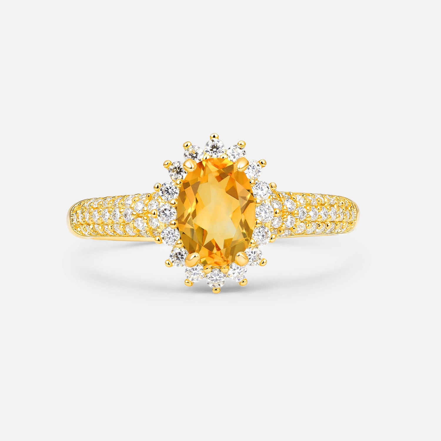 Oval Cut Citrine Sunburst Halo Engagement Ring for Her