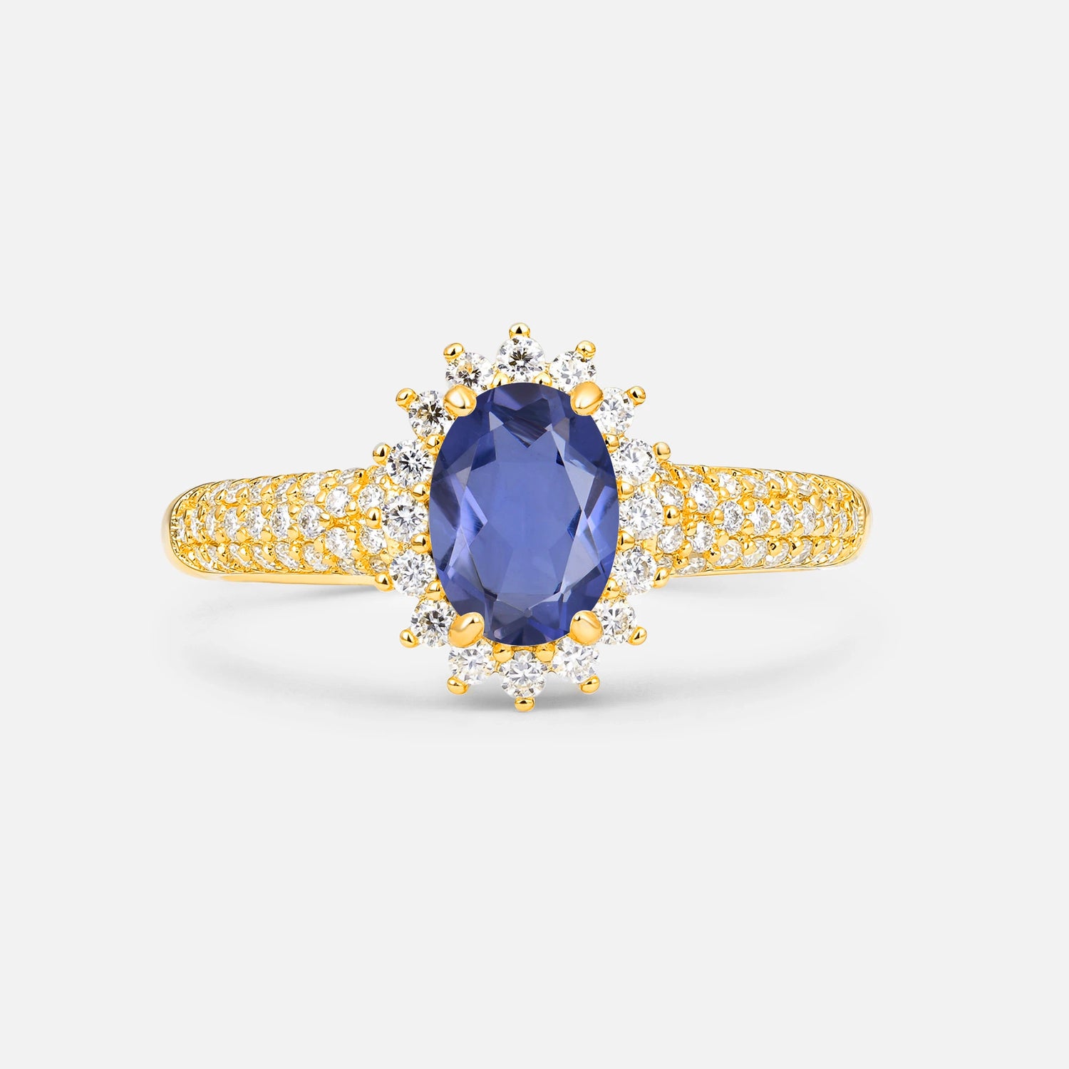 Oval Cut Tanzanite Sunburst Halo Engagement Ring for Her