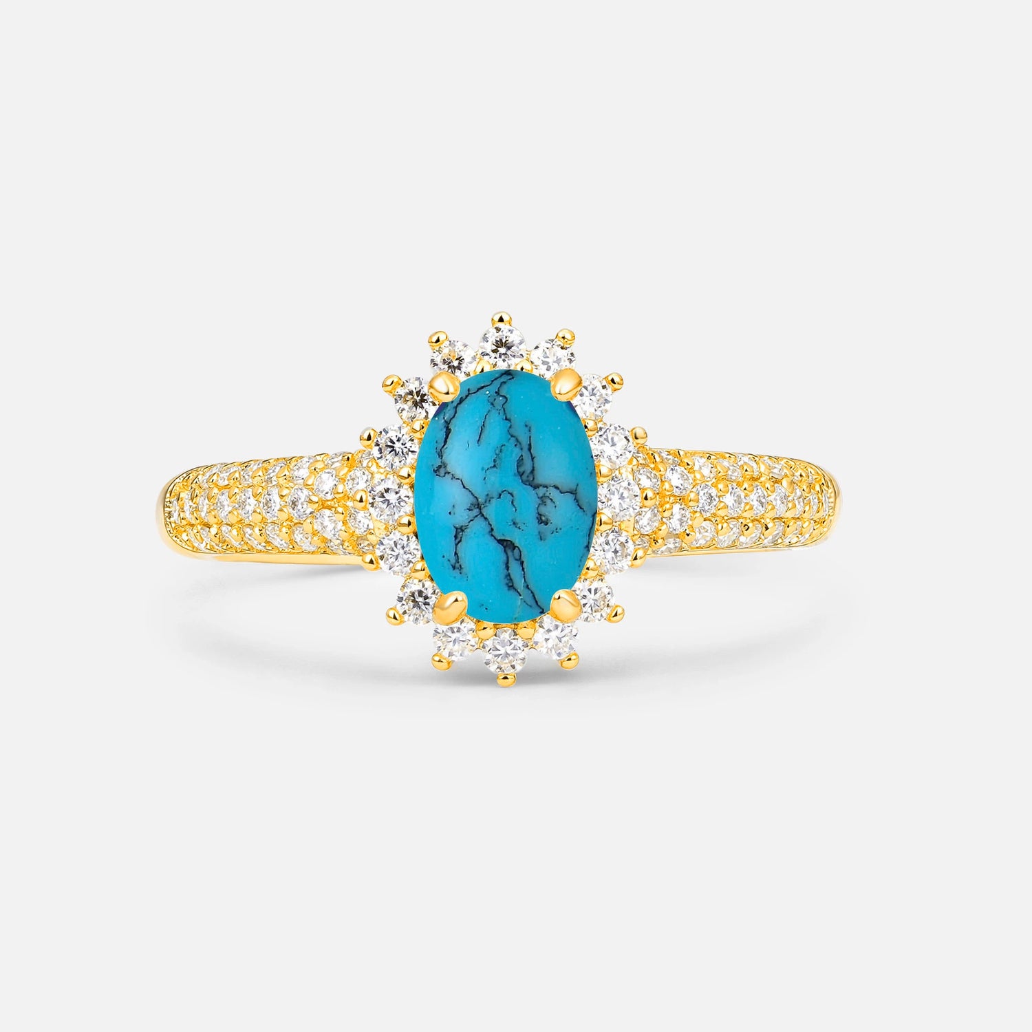Oval Cut Turquoise Sunburst Halo Engagement Ring for Her