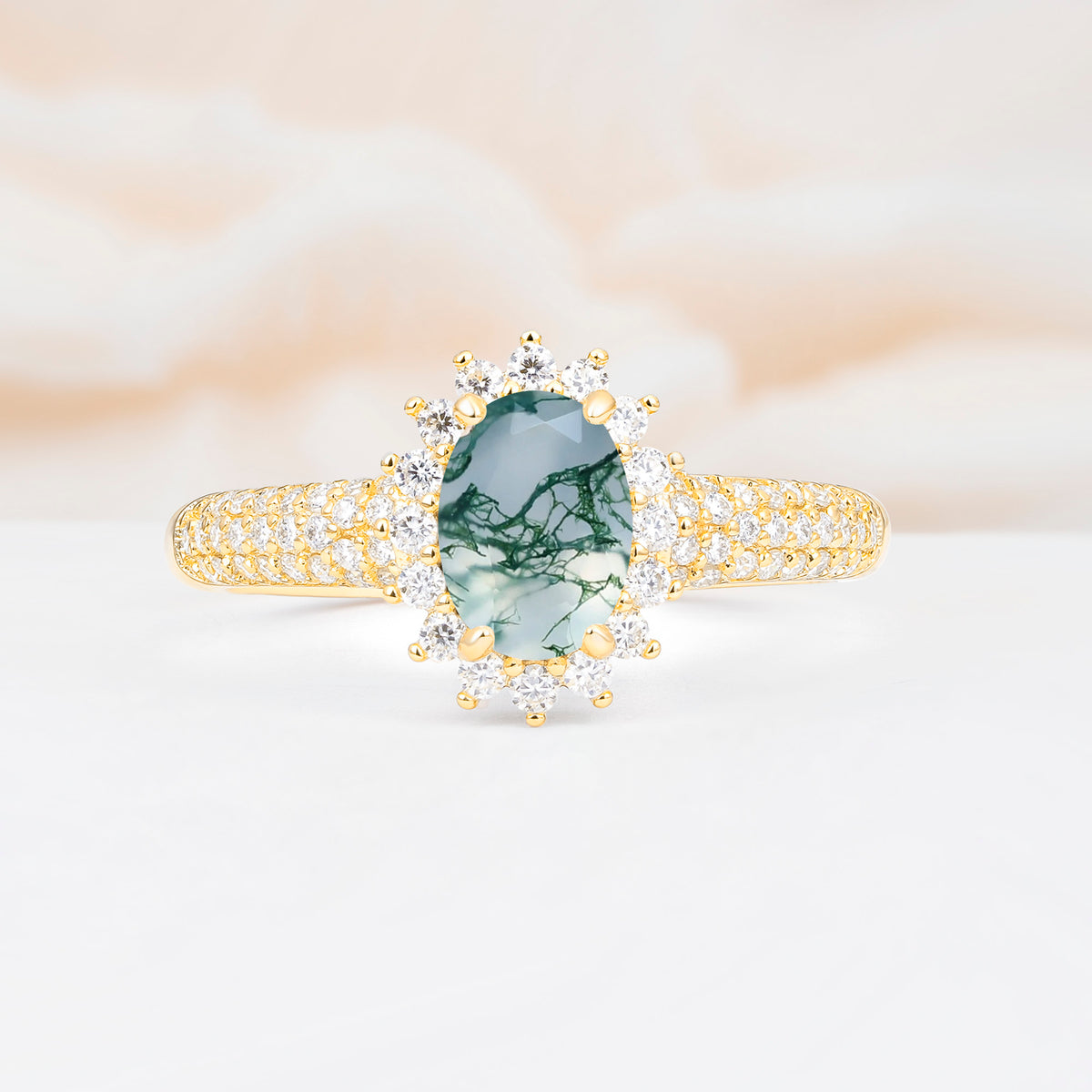 ML07032 Moss Agate Ring - Yellow-Gold
