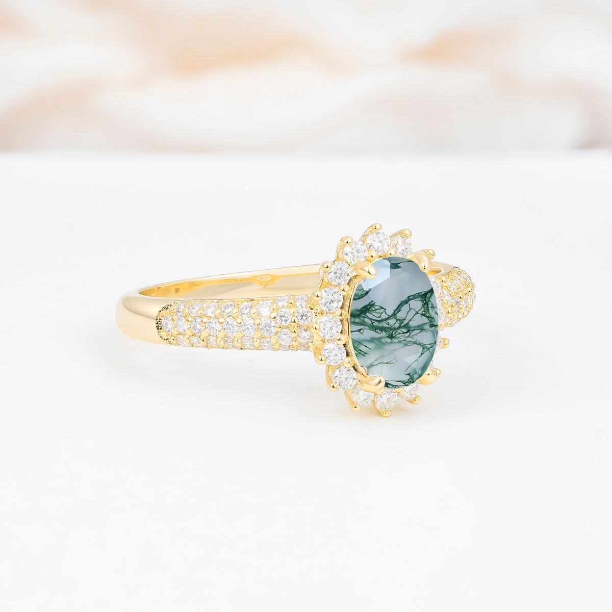 ML07032 Moss Agate Ring - White-Gold
