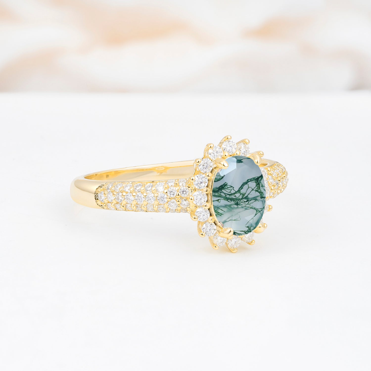 ML07032 Moss Agate Ring - White-Gold
