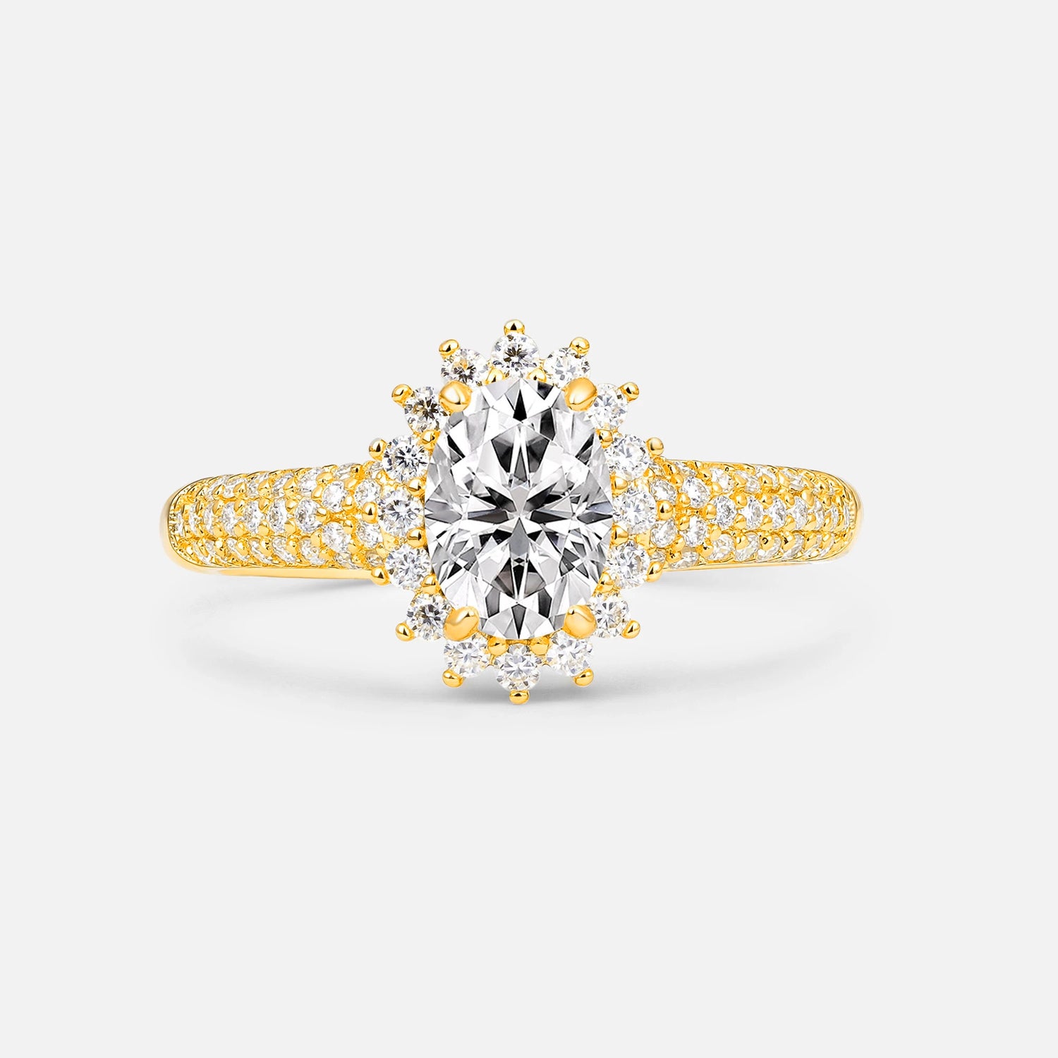 Oval Cut Lab Diamond Sunburst Halo Engagement Ring for Her