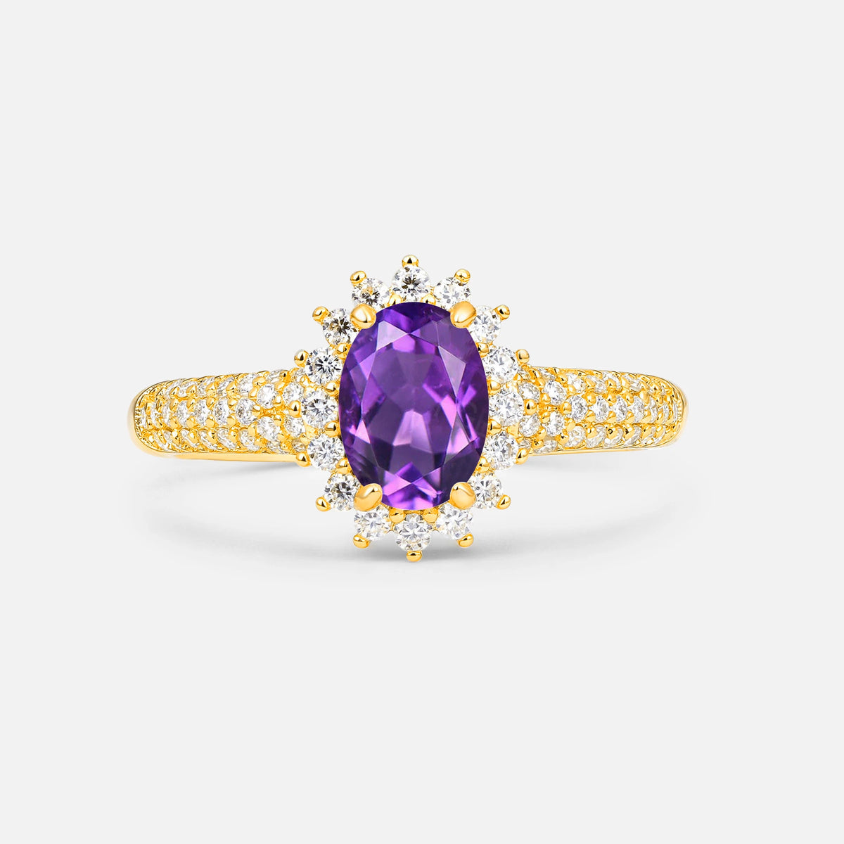 Oval Cut Amethyst Sunburst Halo Engagement Ring for Her