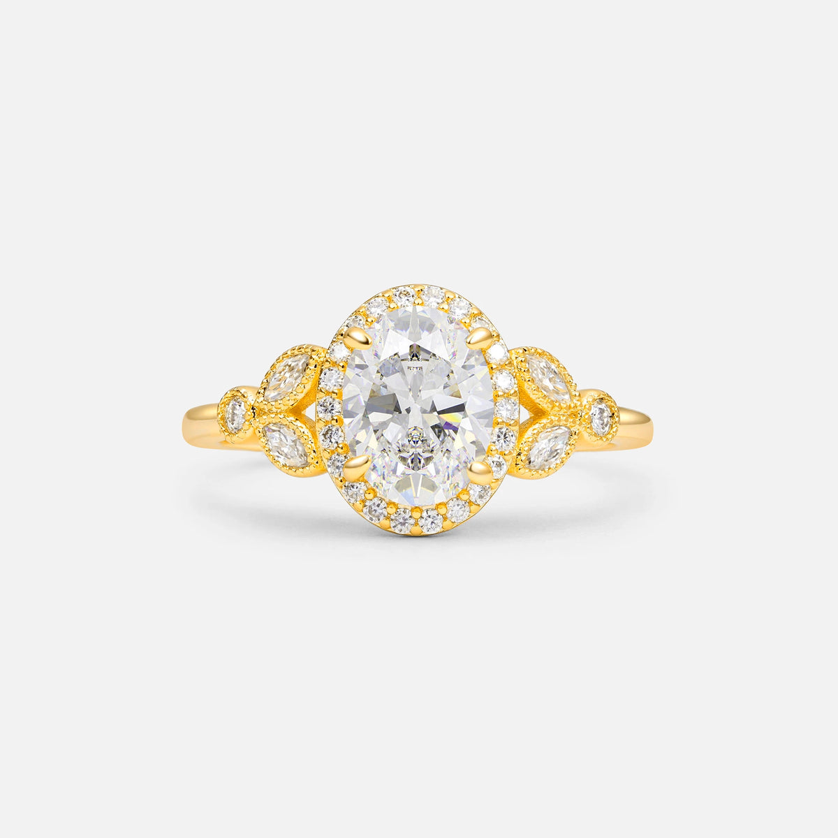 Oval Cut Moissanite Vintage Halo Engagement Ring