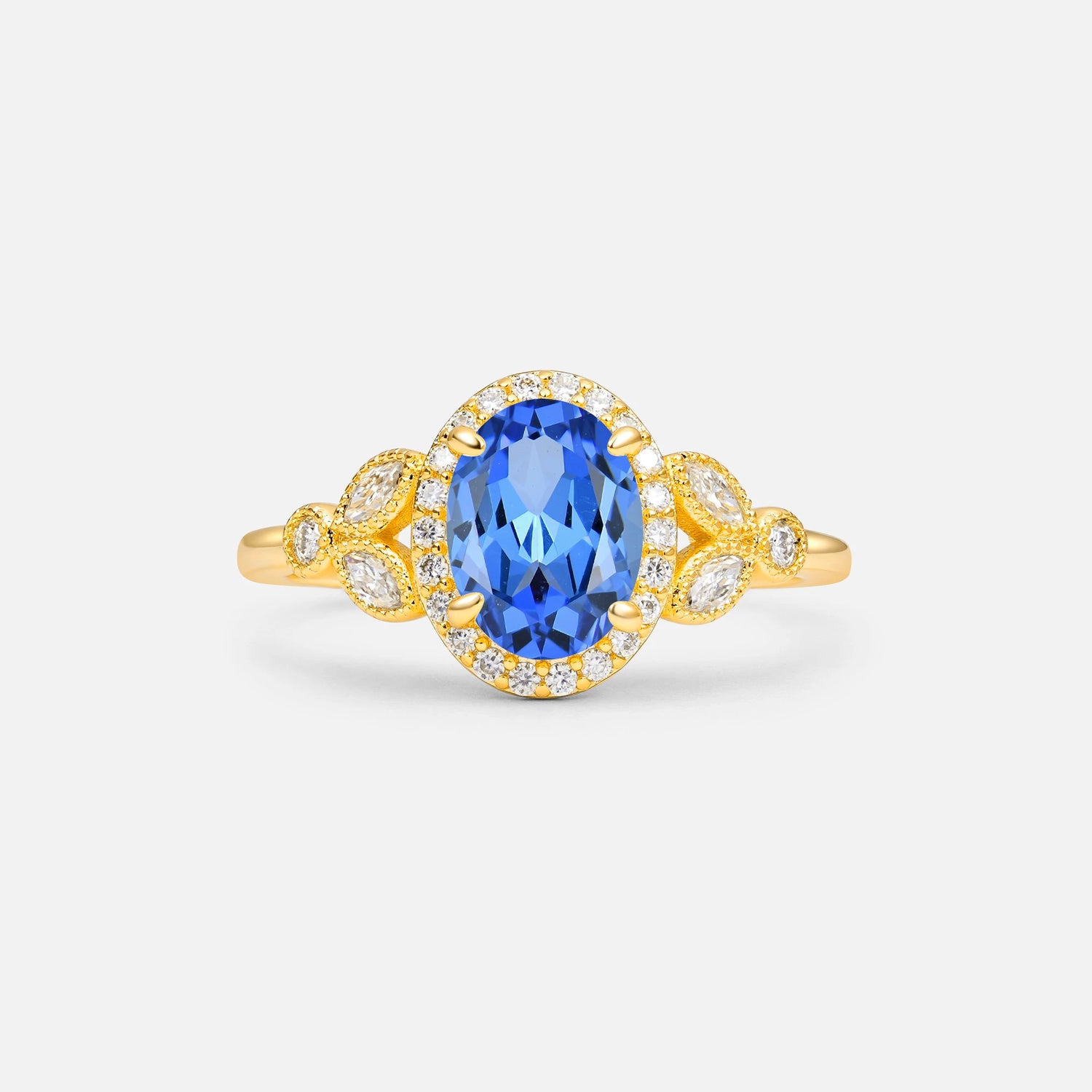 Oval Cut Sapphire Vintage Halo Engagement Ring