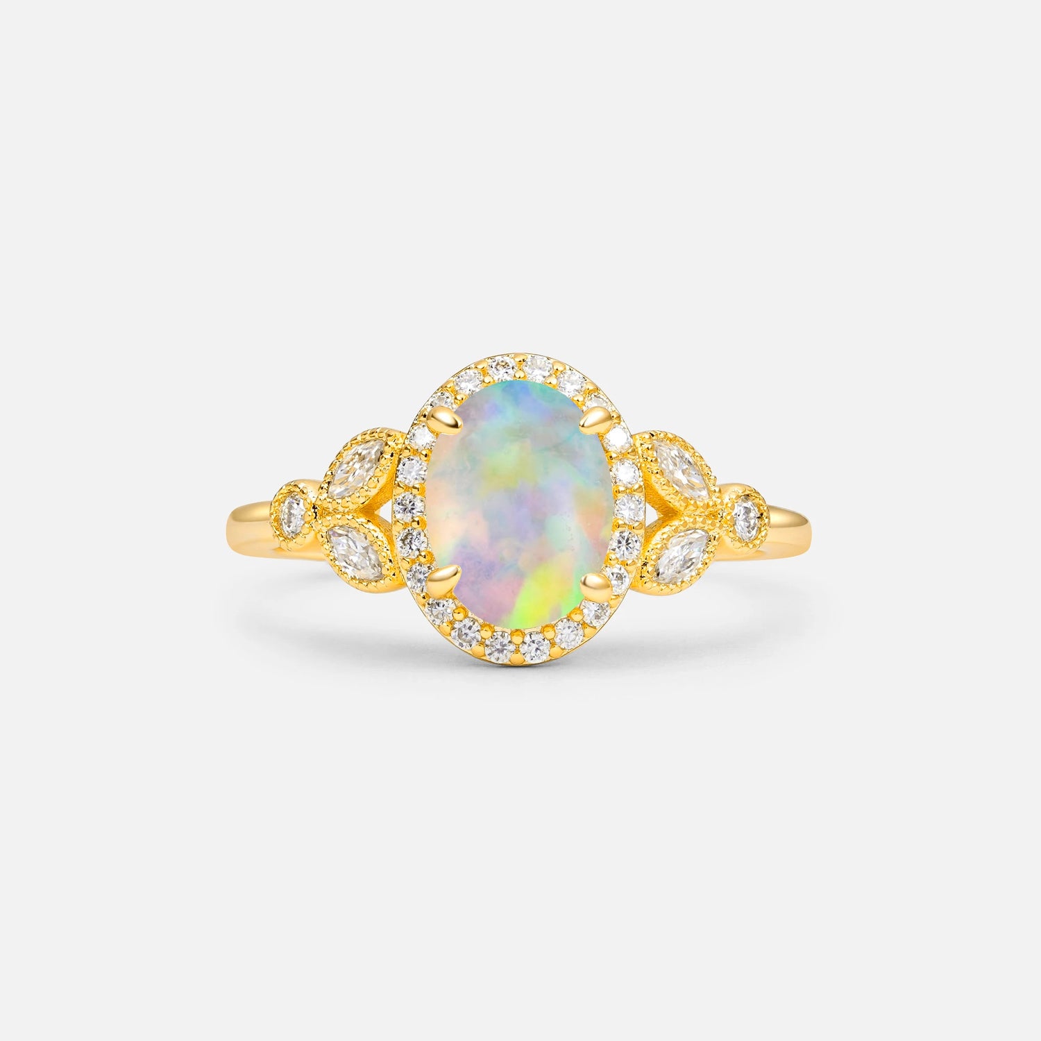 Oval Cut Fire Opal	 Vintage Halo Engagement Ring