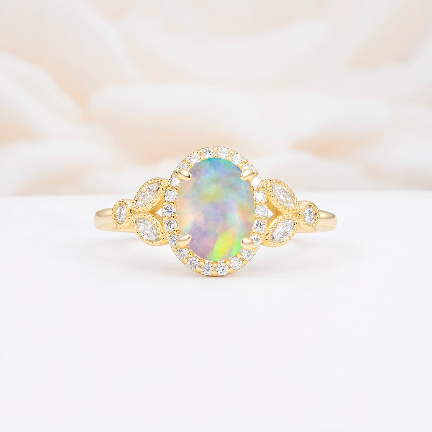 Oval Cut Opal Vintage Halo Engagement Ring