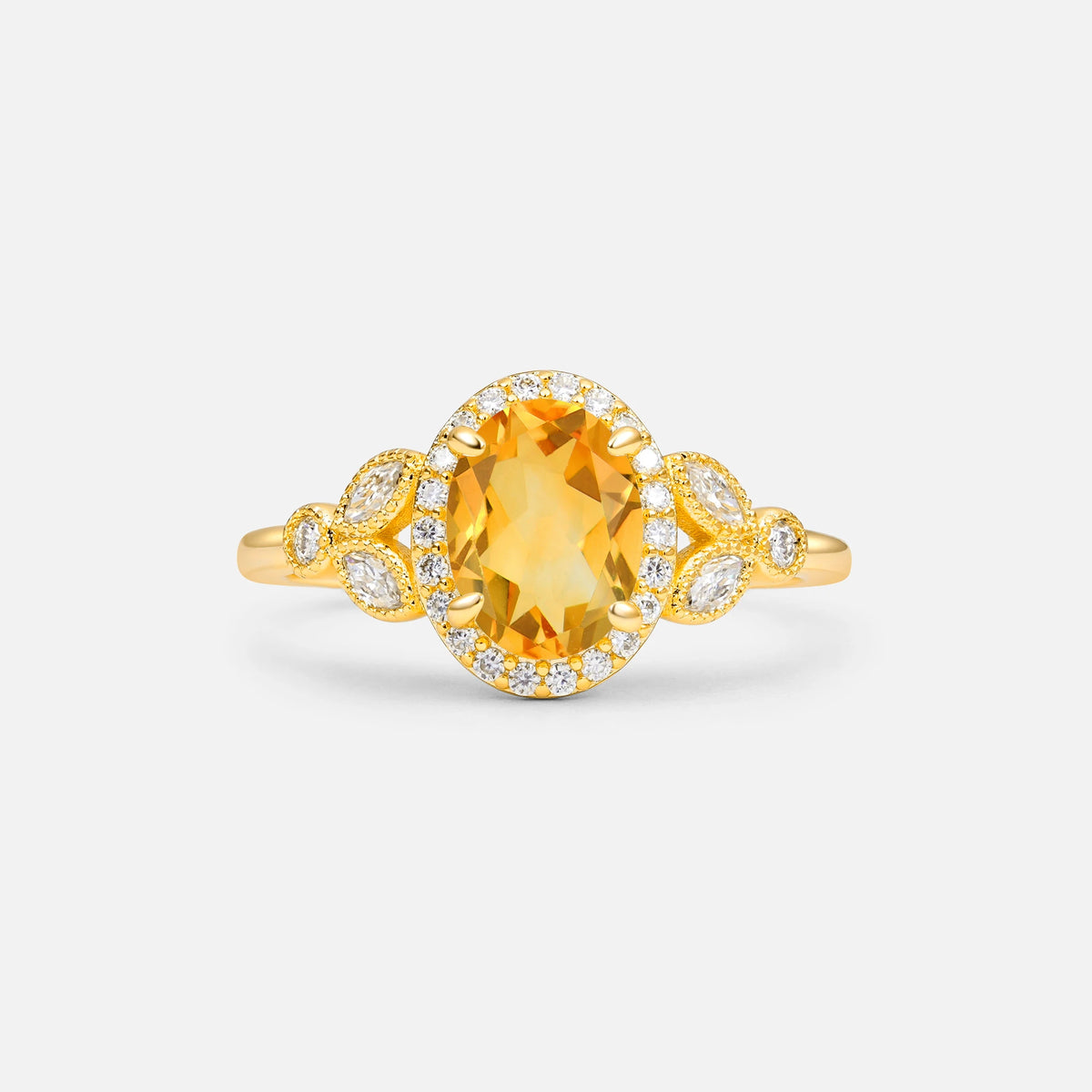 Oval Cut Citrine Vintage Halo Engagement Ring