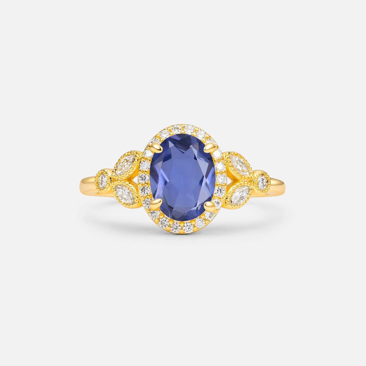Oval Cut Tanzanite Vintage Halo Engagement Ring