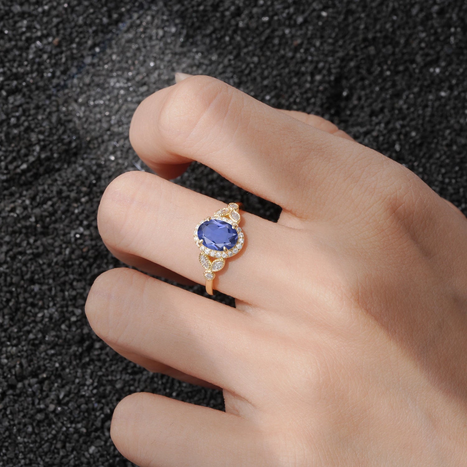 Oval Cut Tanzanite Vintage Halo Engagement Ring