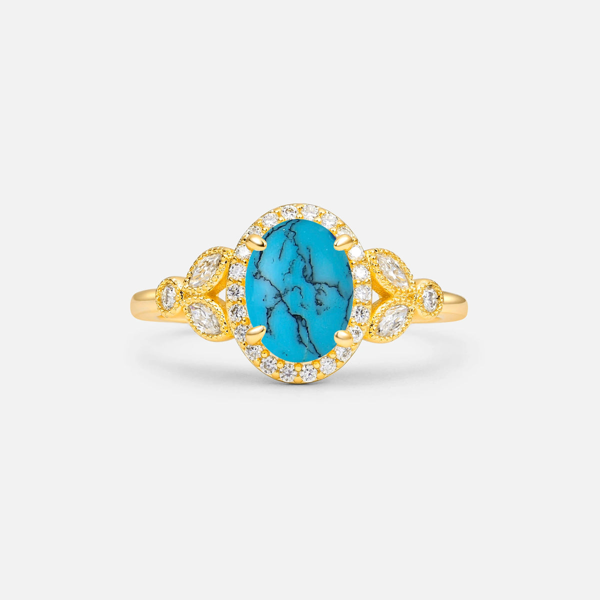 Oval Cut Turquoise Vintage Halo Engagement Ring