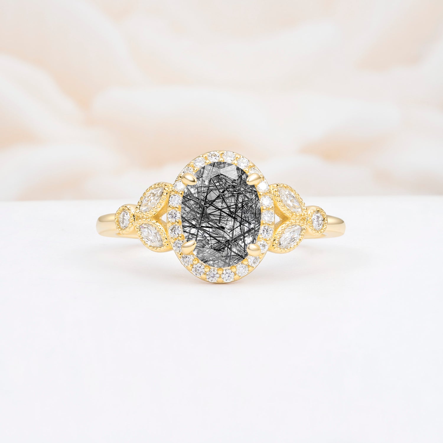 ML07033 Black Rutilated Quartz Ring - Yellow-Gold