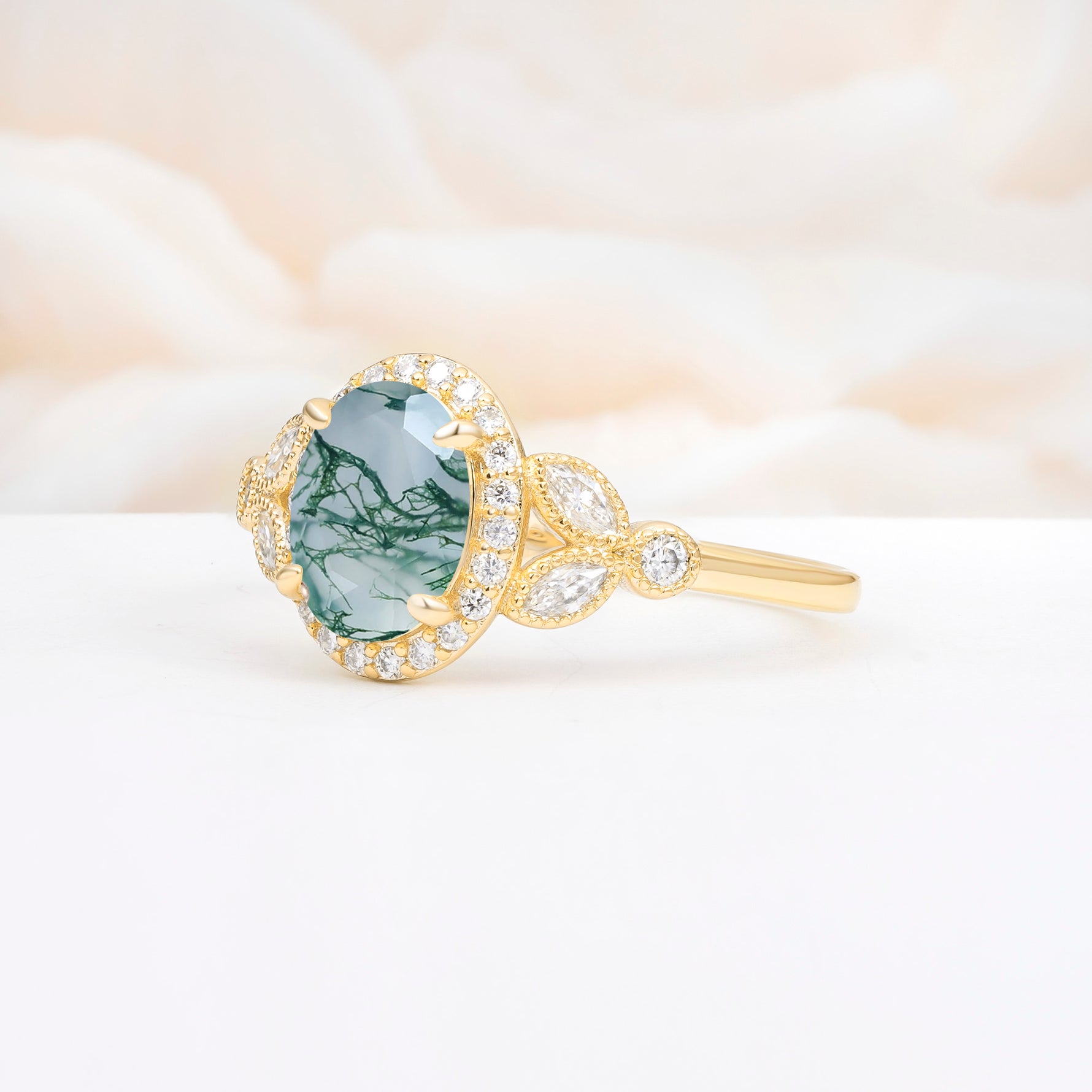 ML07033 Moss Agate Ring - White-Gold