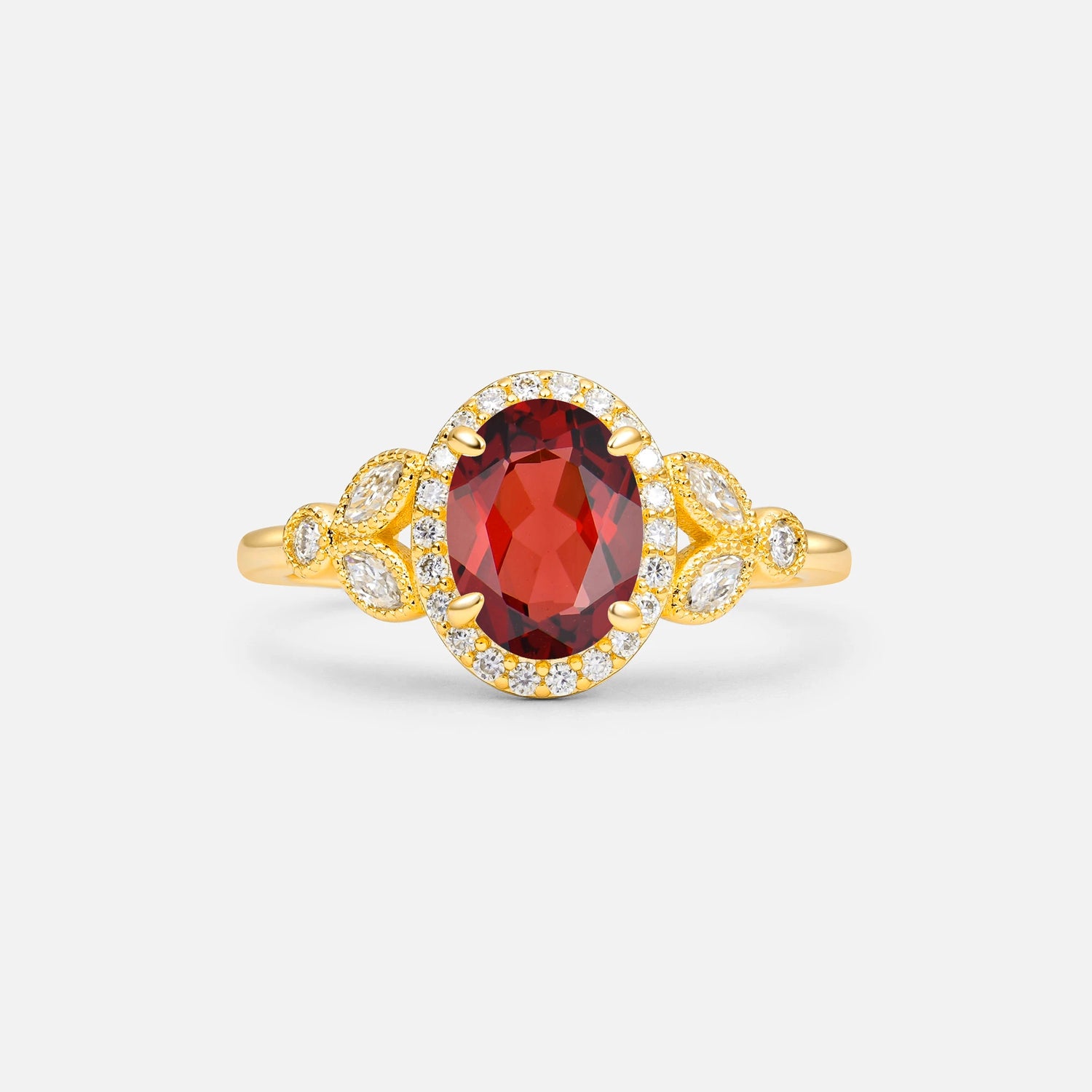 Oval Cut Garnet Vintage Halo Engagement Ring