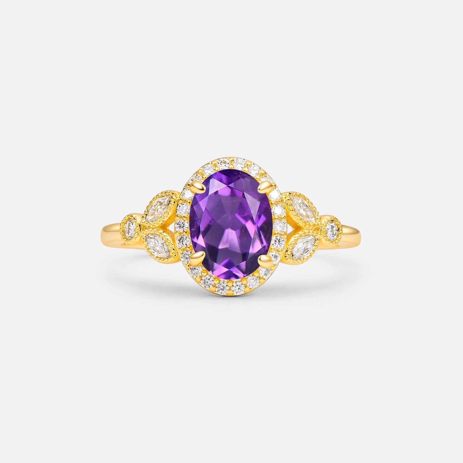 Oval Cut Amethyst Vintage Halo Engagement Ring
