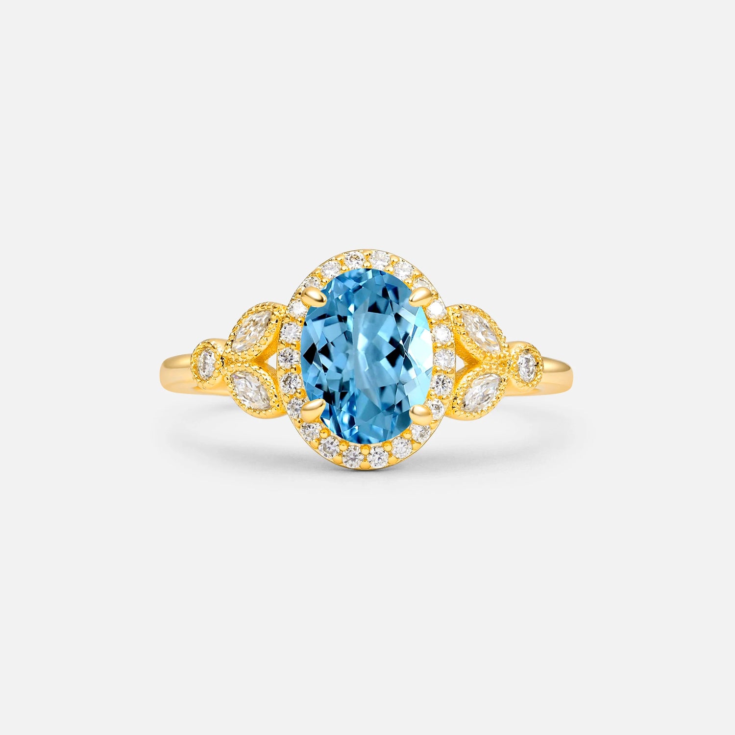 Oval Cut Aquamarine Vintage Halo Engagement Ring