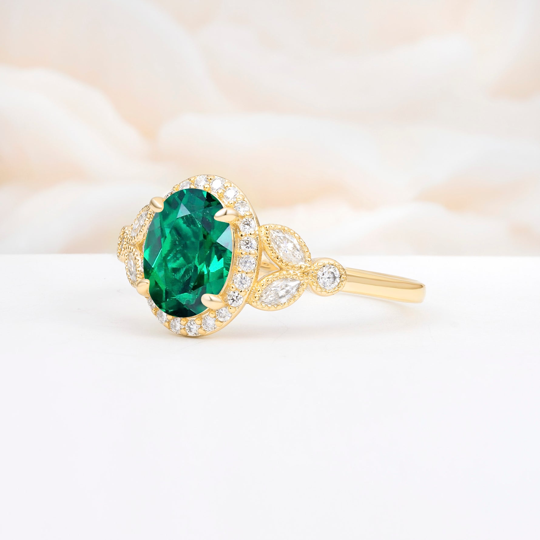 ML07033 Emerald Ring - White-Gold