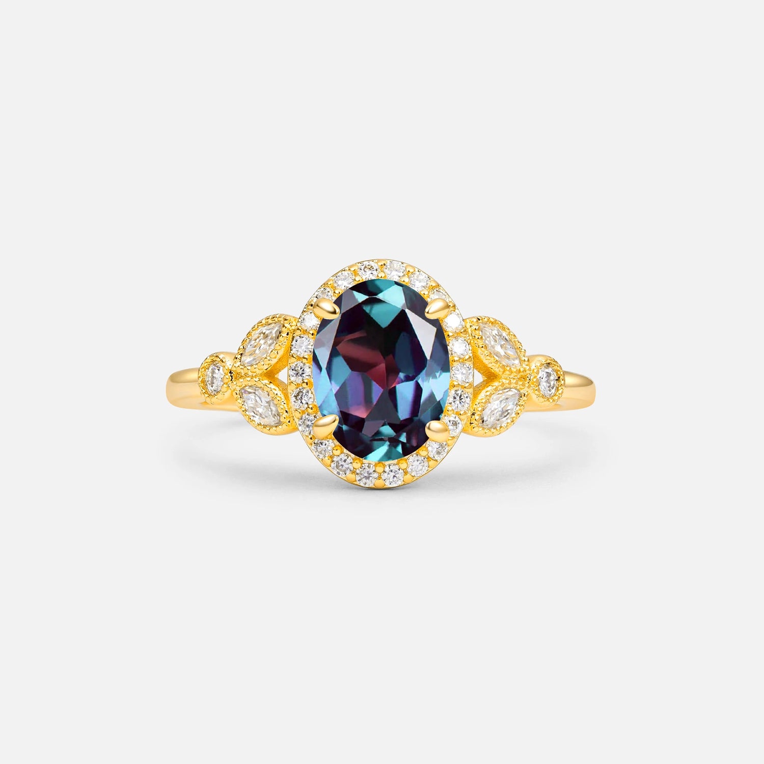 Oval Cut Alexandrite Vintage Halo Engagement Ring