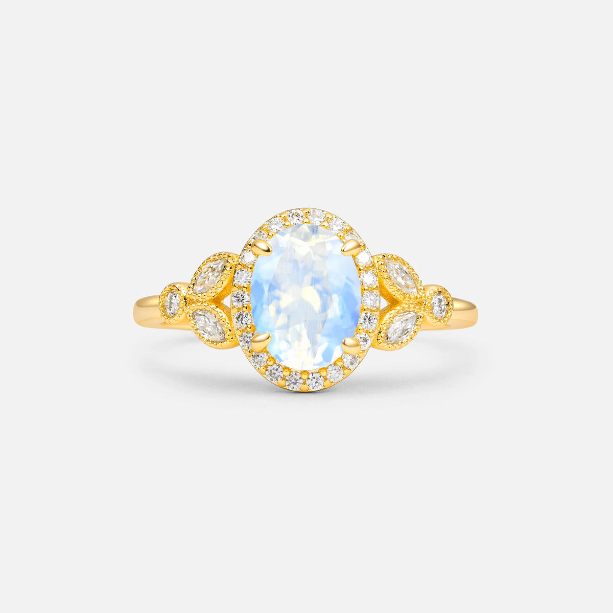 Oval Cut Moonstone Vintage Halo Engagement Ring