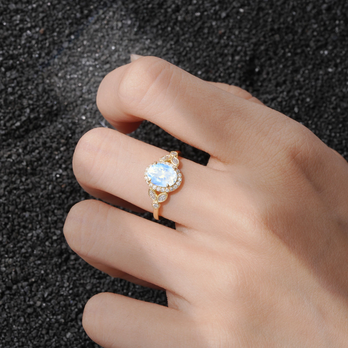 Oval Cut Moonstone Vintage Halo Engagement Ring