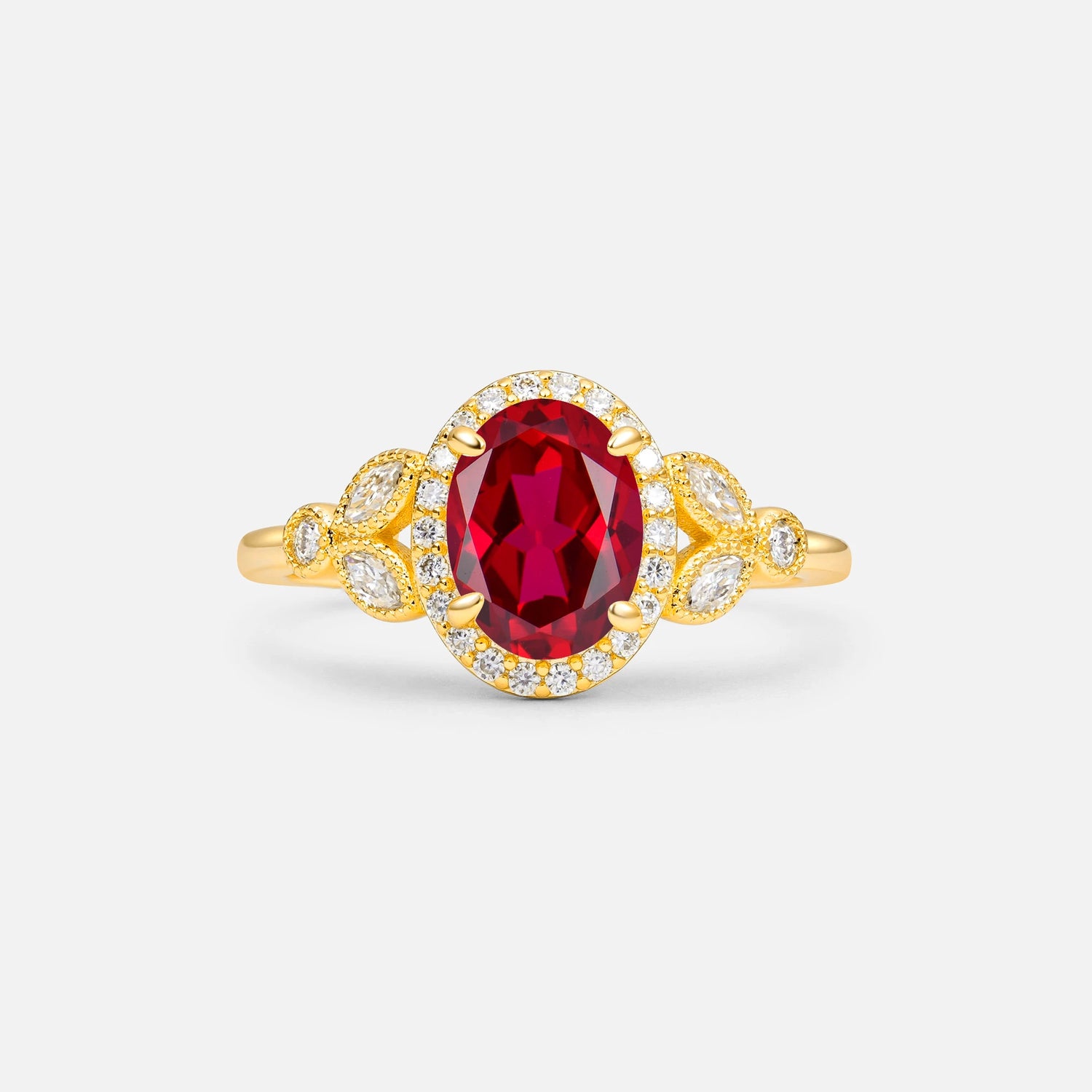 Oval Cut Ruby Vintage Halo Engagement Ring