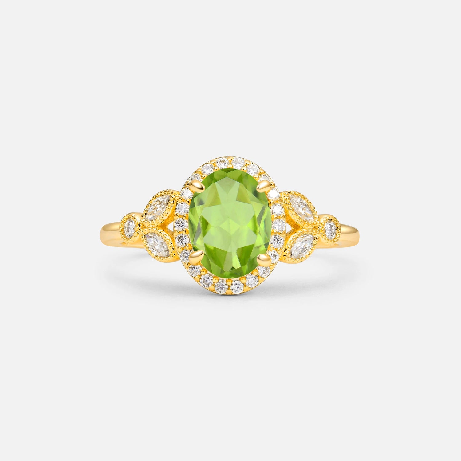 Oval Cut Peridot Vintage Halo Engagement Ring