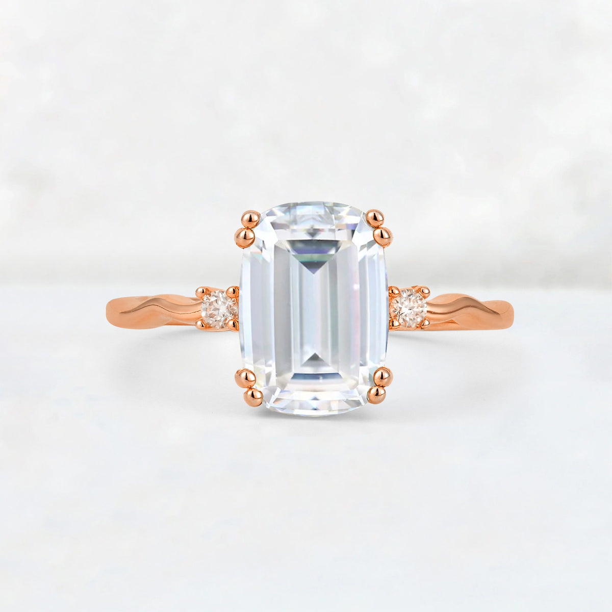Emerald Cut Moissanite Twisted Three-Stone Engagement Ring - Additional view