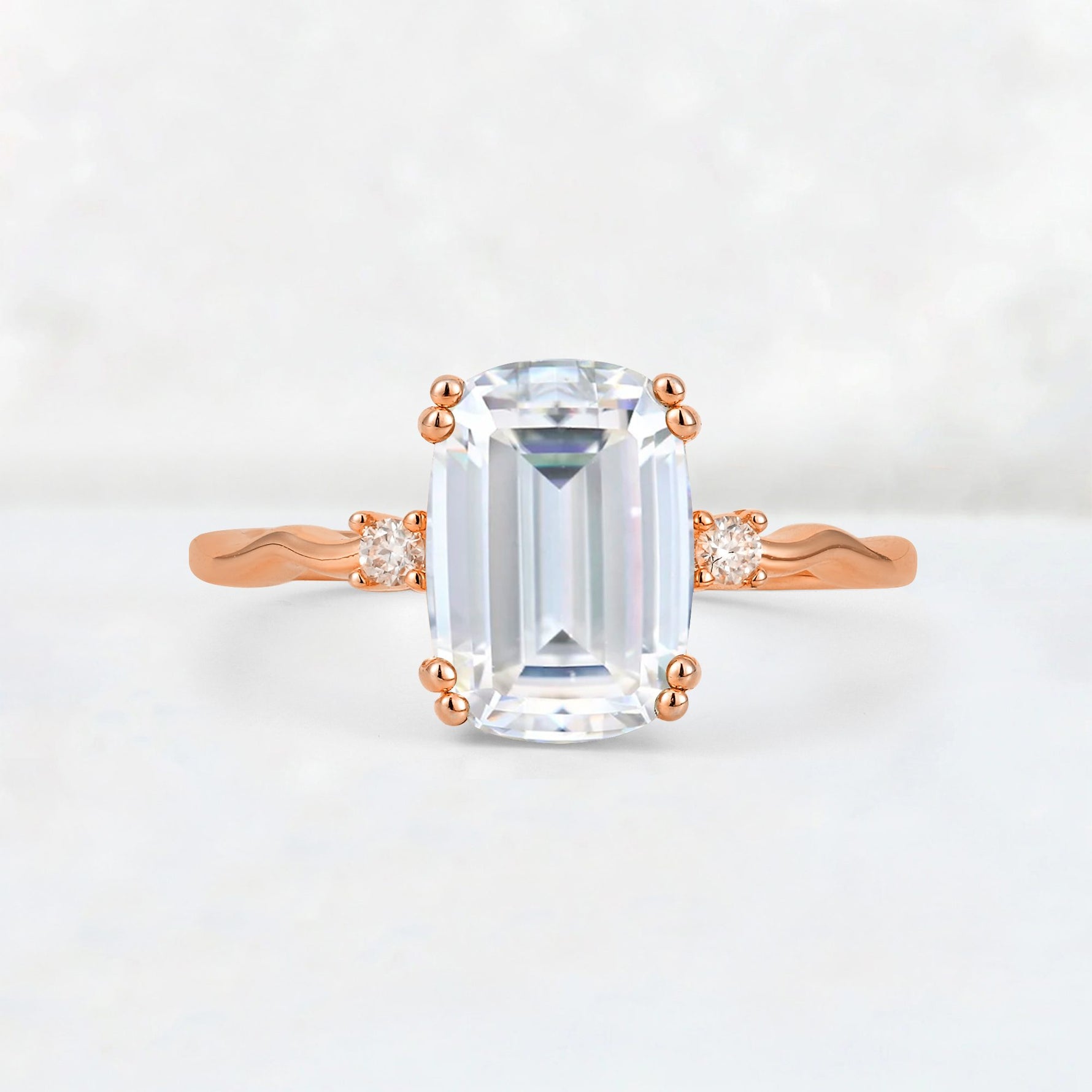 Emerald Cut Moissanite Twisted Three-Stone Engagement Ring - Additional view