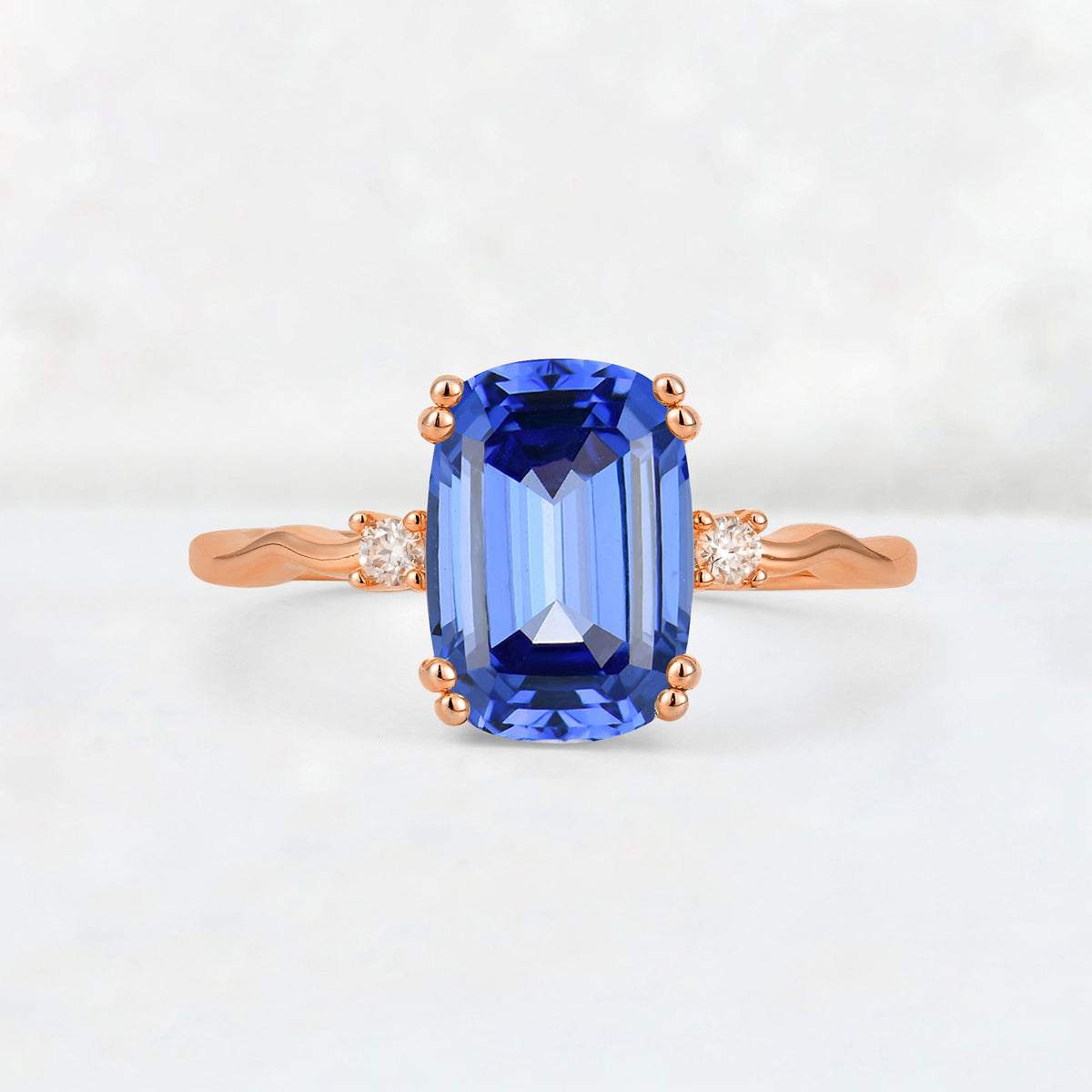 Emerald Cut Sapphire Twisted Three-Stone Engagement Ring - Additional view