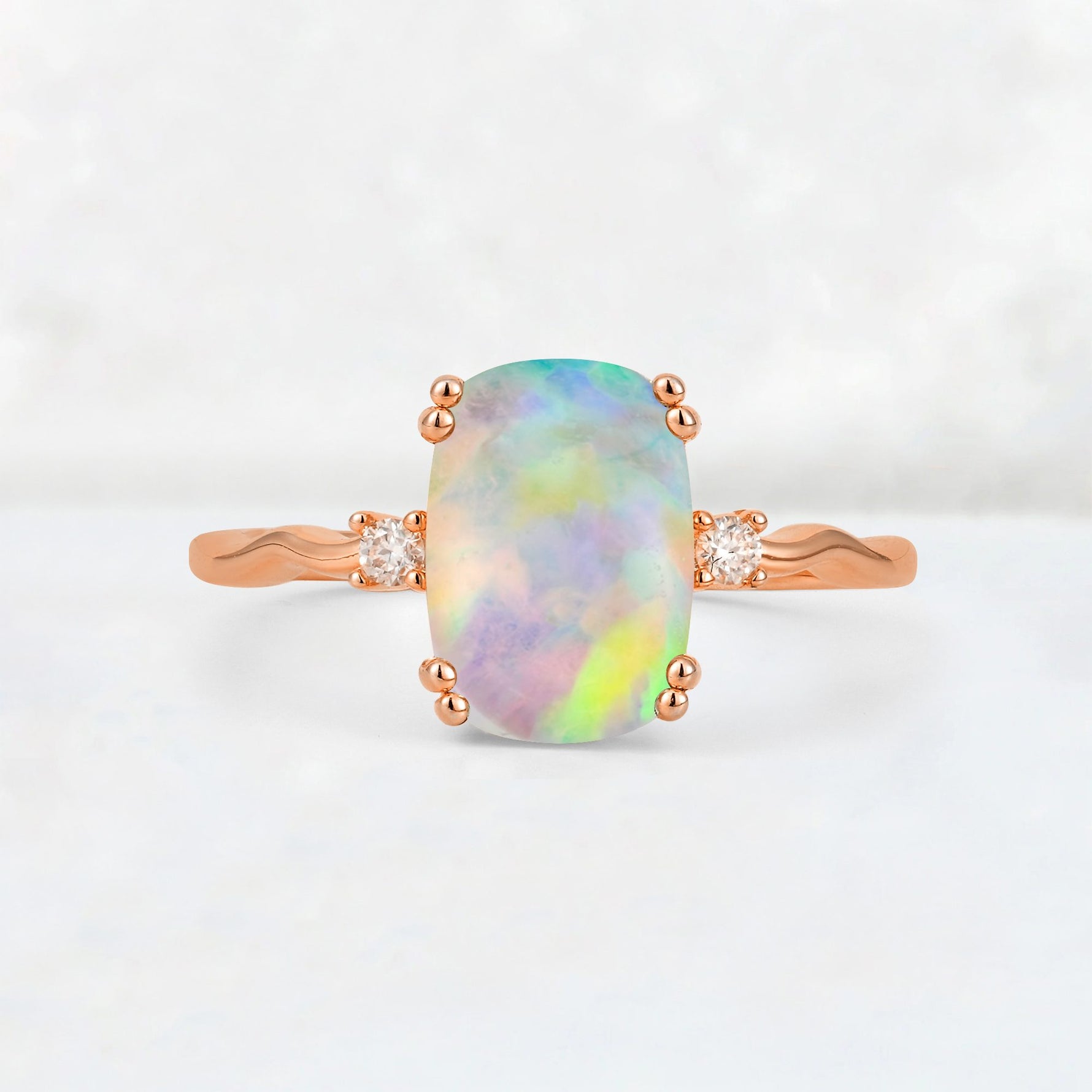Emerald Cut Fire Opal Twisted Three-Stone Engagement Ring - Additional view
